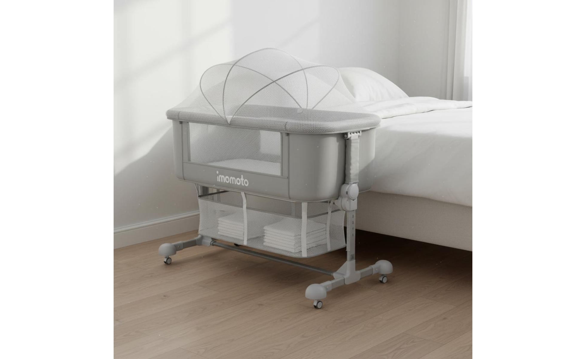 Adjustable Height Crib Foldable Portable Baby Crib Anti Spit-up for Newborns
