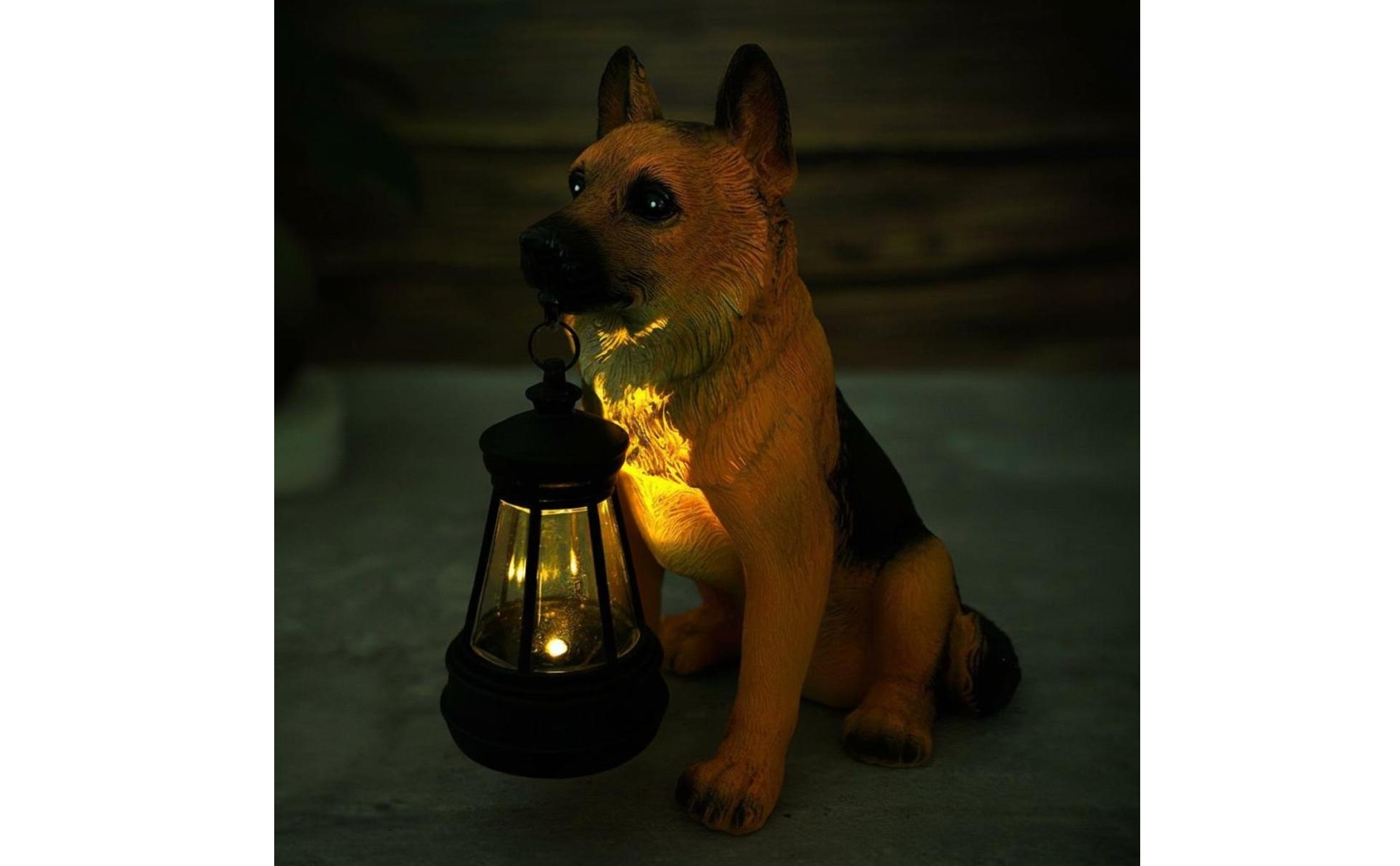Schäferhund-Lampe solarbetrieben Solar-Hundefigur realistisch für Garten, Rasen