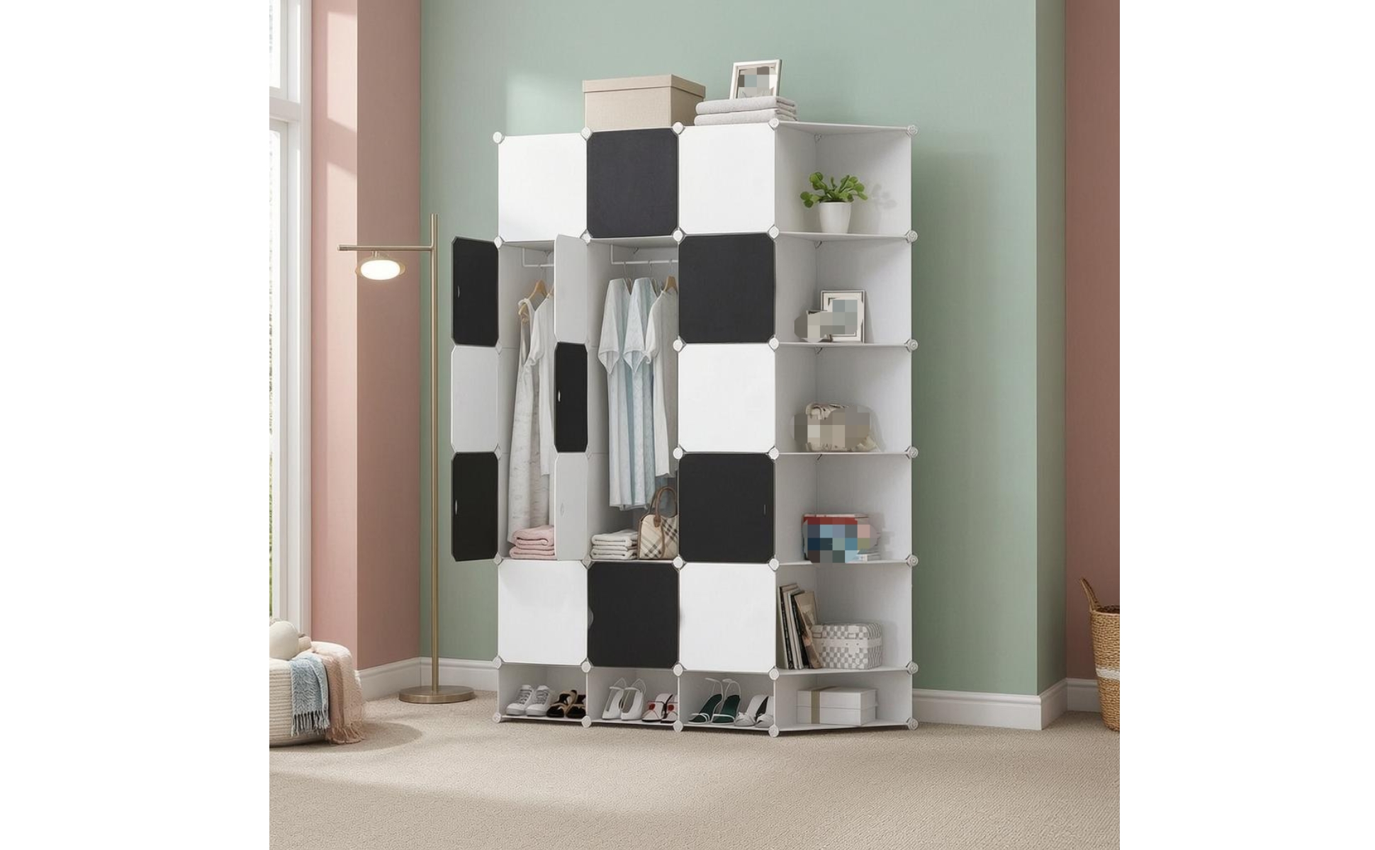 Cube Wardrobe Cabinet Multi-Compartment Corner Wardrobe Steel Frame