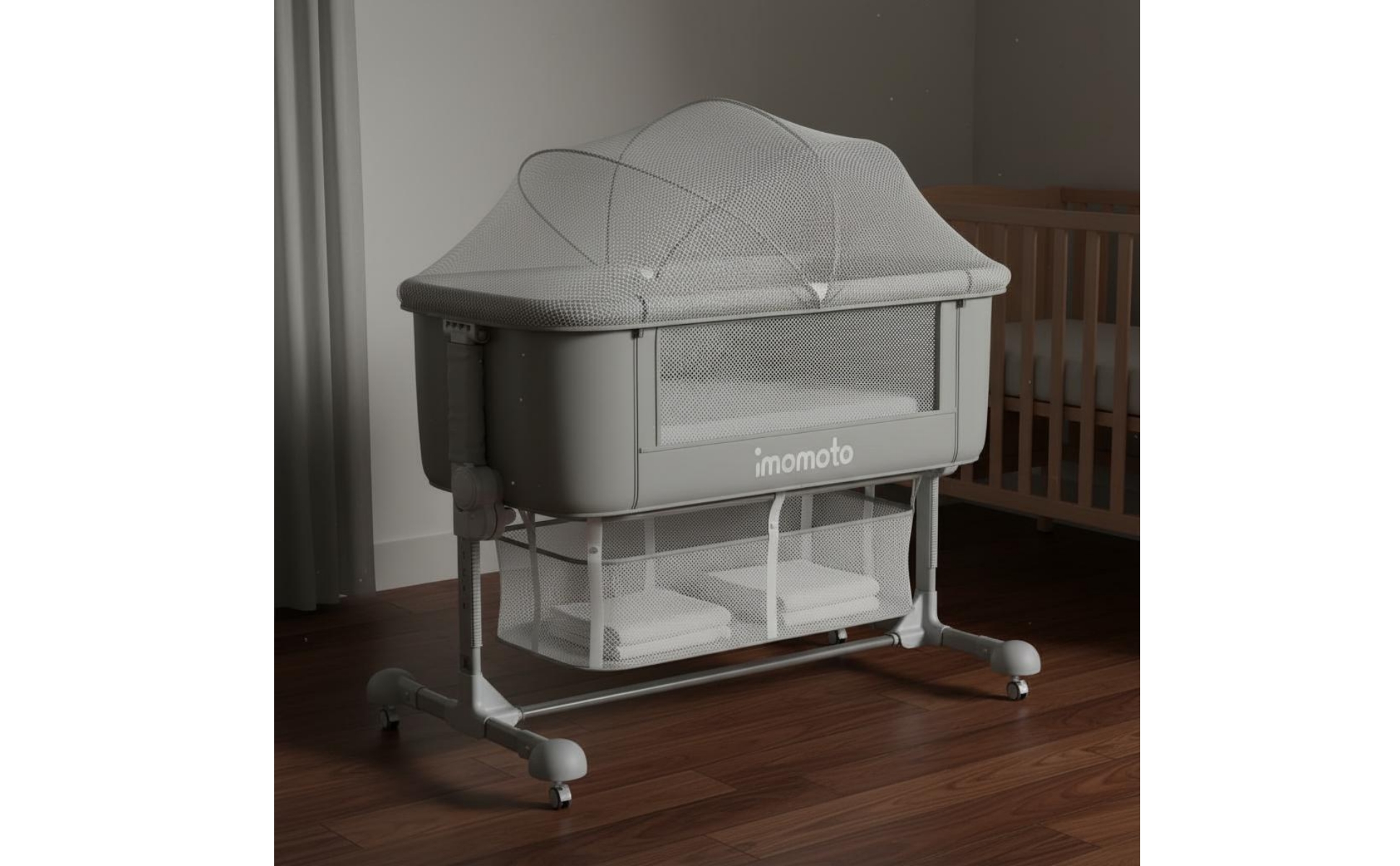 Adjustable Height Crib Foldable Portable Baby Crib Anti Spit-up for Newborns
