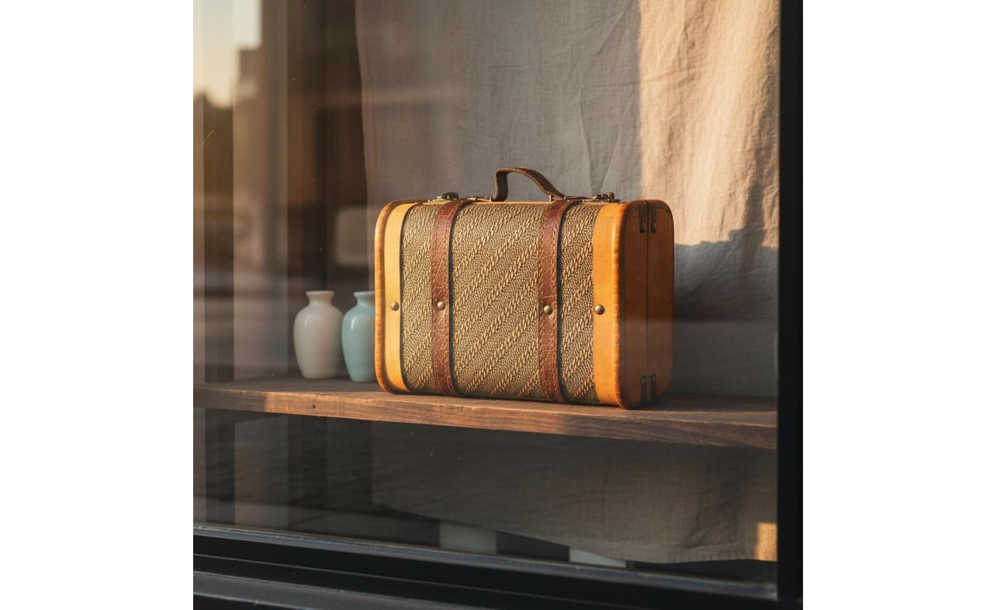 Wooden Storage Suitcase Woven-Textured Portable Storage Suitcase