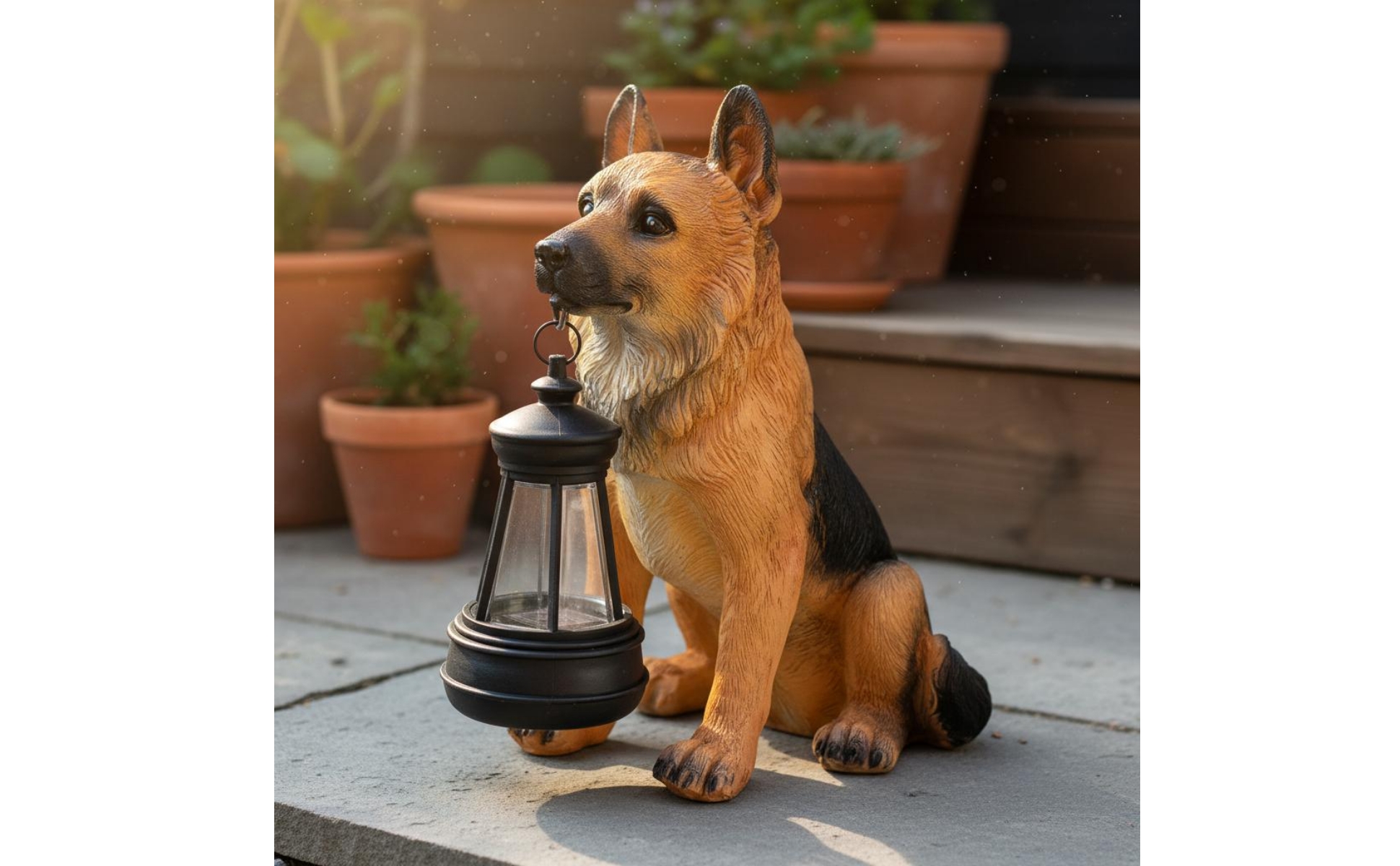 Schäferhund-Lampe solarbetrieben Solar-Hundefigur realistisch für Garten, Rasen