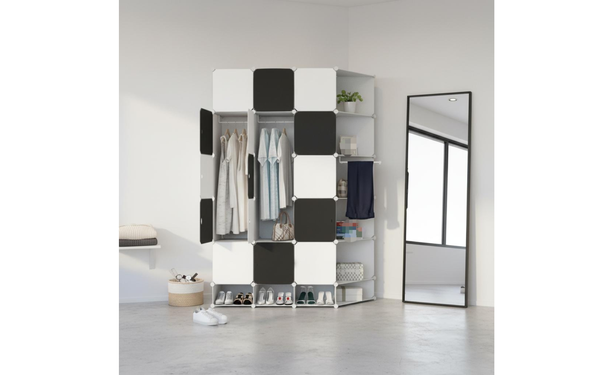 Cube Wardrobe Cabinet Multi-Compartment Corner Wardrobe Steel Frame