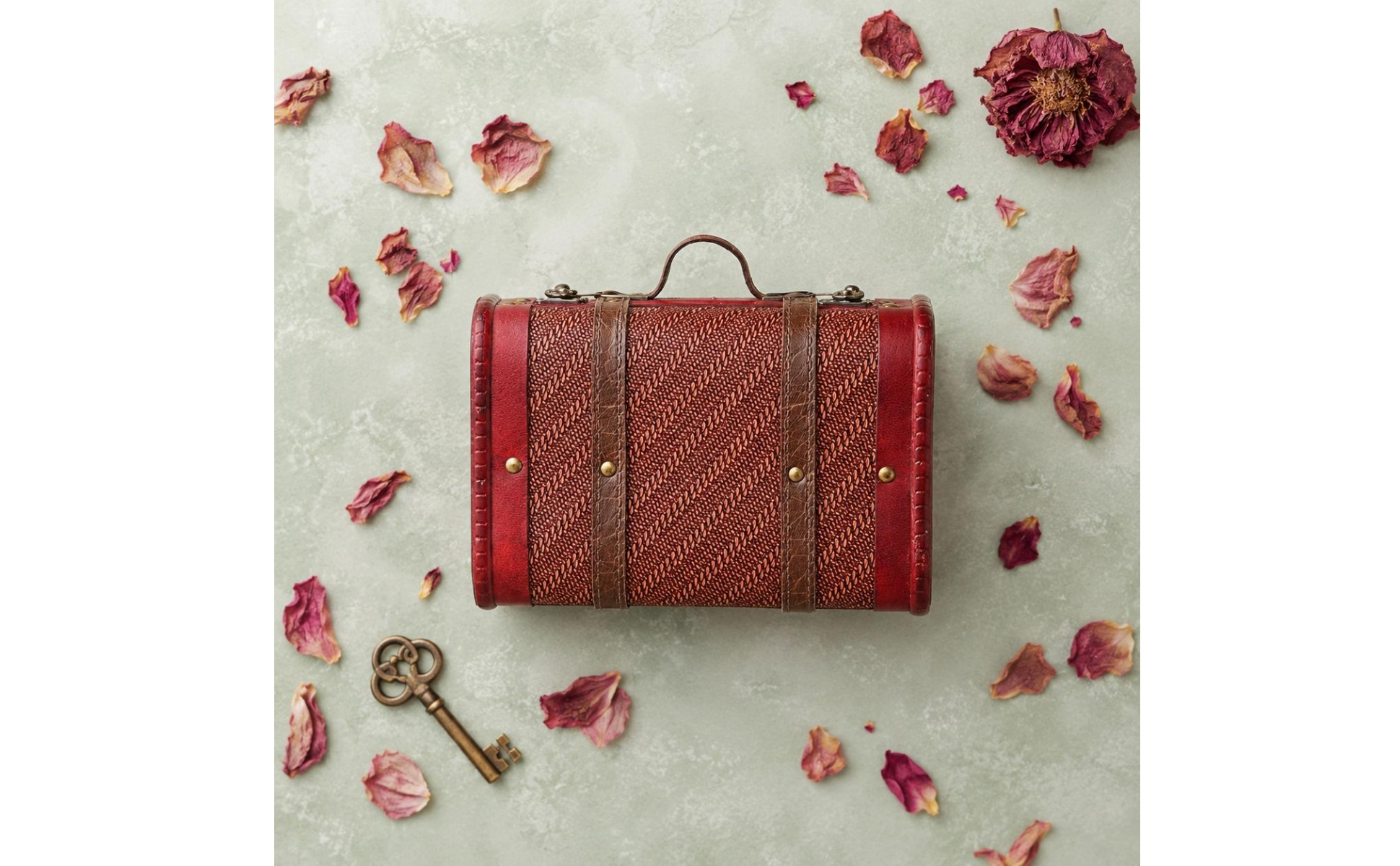 Wooden Storage Suitcase Woven-Textured Portable Storage Suitcase