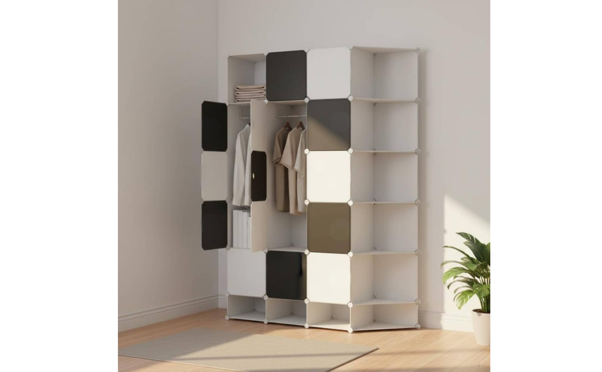 Cube Wardrobe Cabinet Multi-Compartment Corner Wardrobe Steel Frame