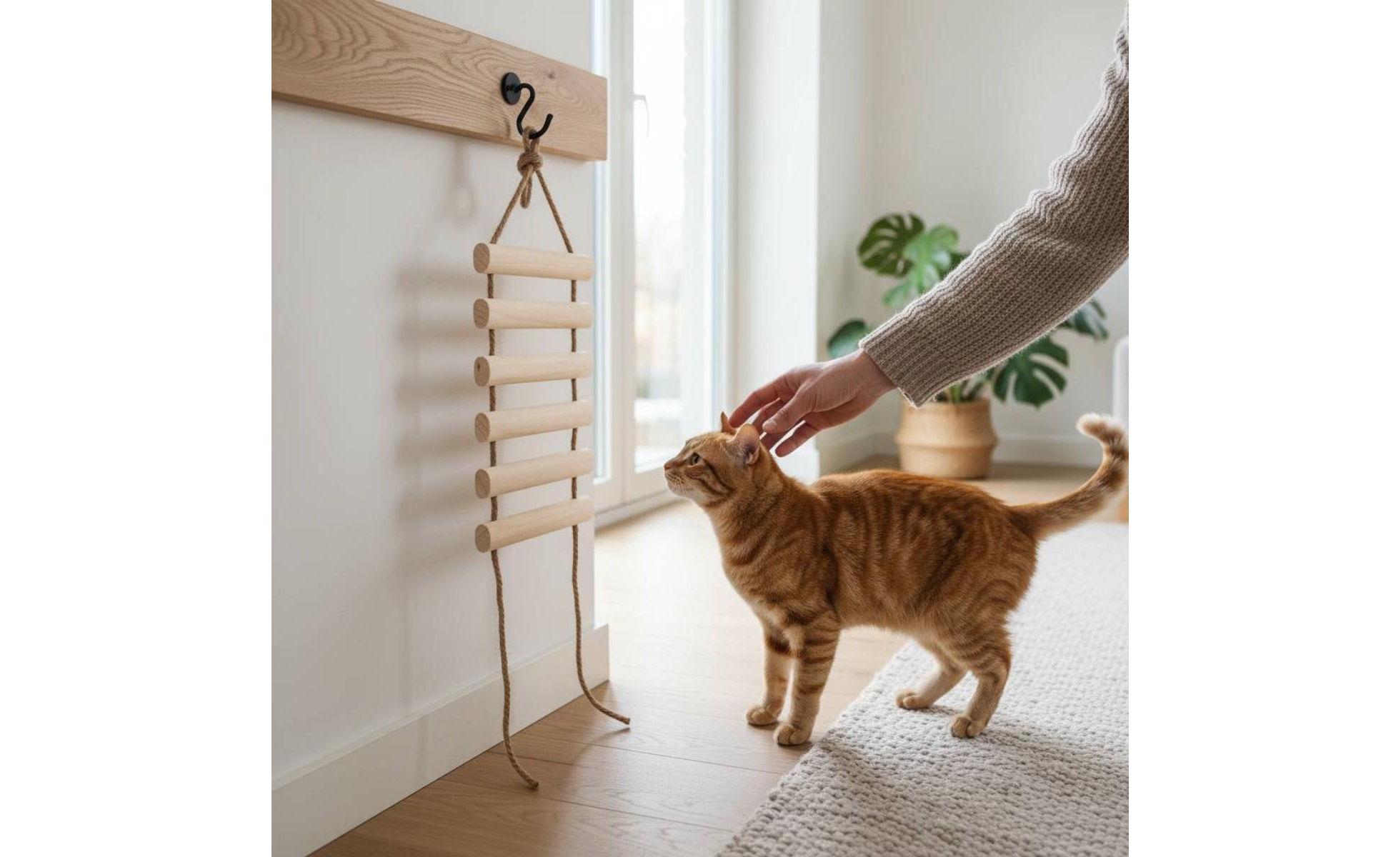 Pet Climbing Ladder Hanging Wooden Pet Ladder Natural Wood