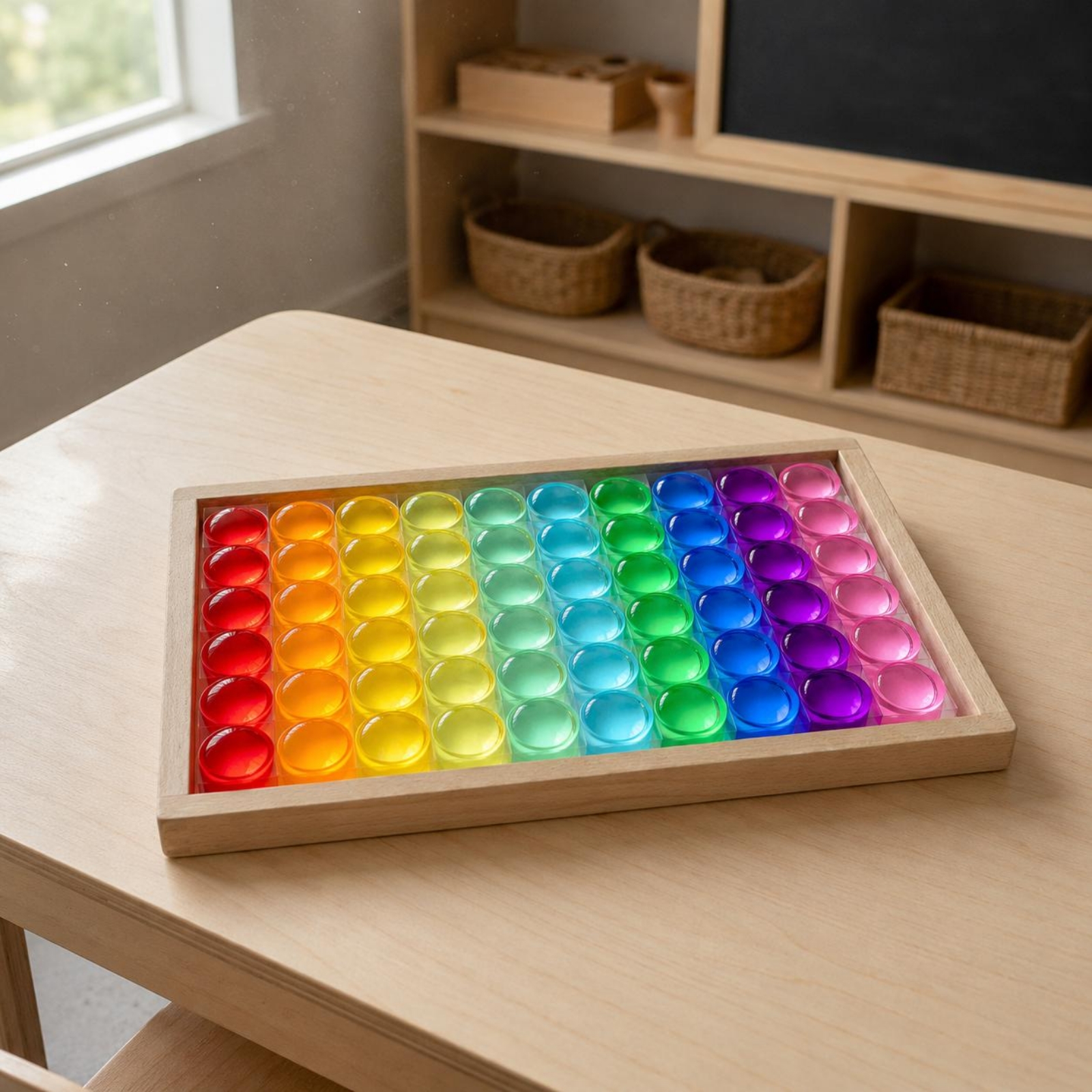 60 Pieces Cylindrical Cylindrical Pieces Set Rainbow Wooden Disc Blocks Fine