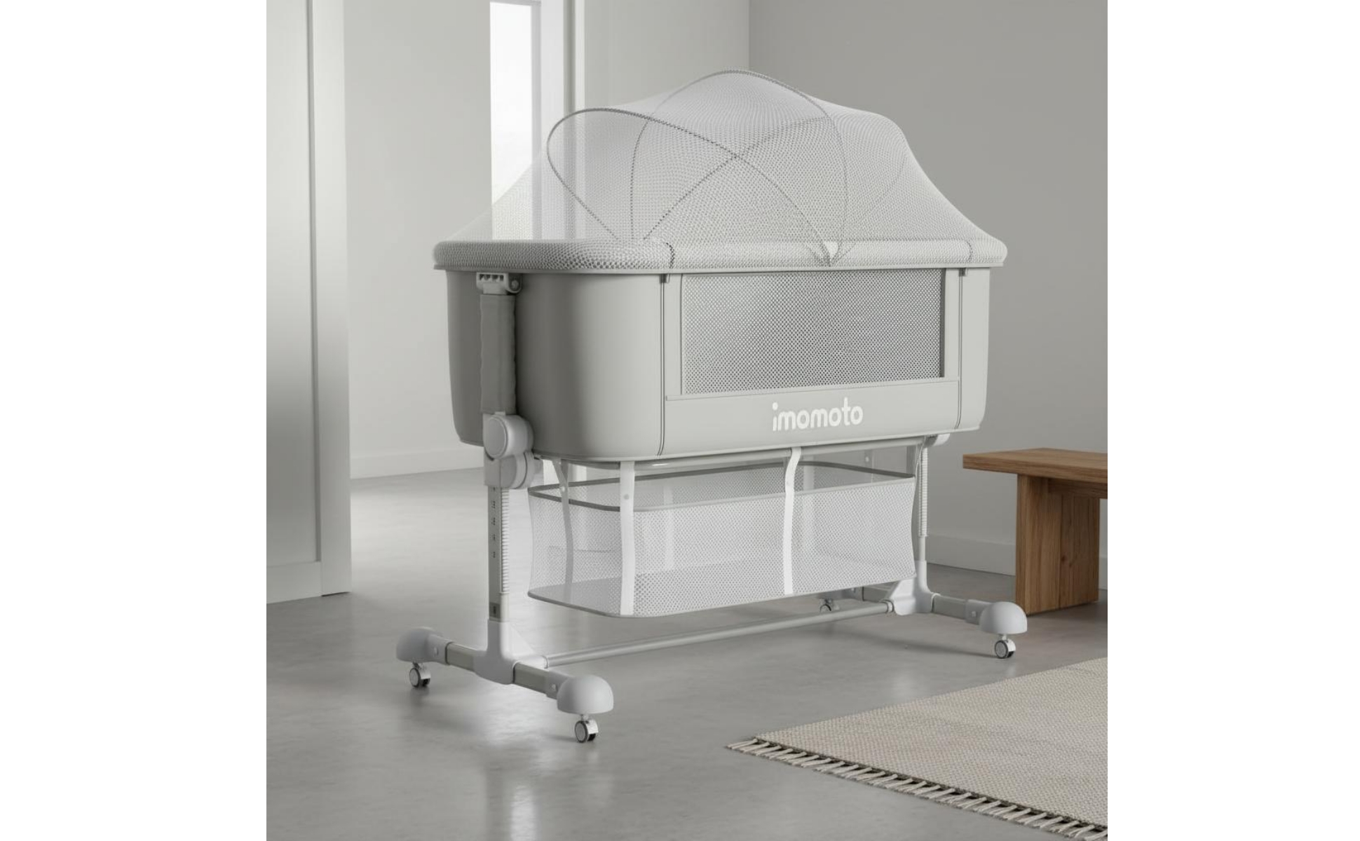 Adjustable Height Crib Foldable Portable Baby Crib Anti Spit-up for Newborns