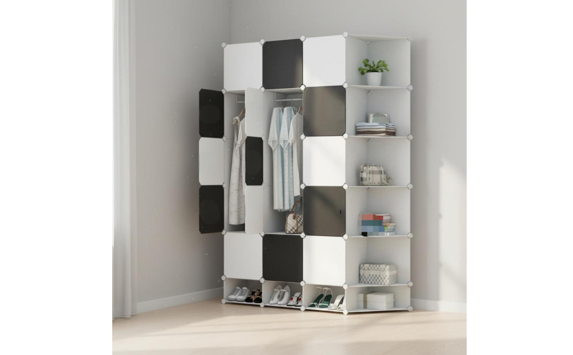 Cube Wardrobe Cabinet Multi-Compartment Corner Wardrobe Steel Frame