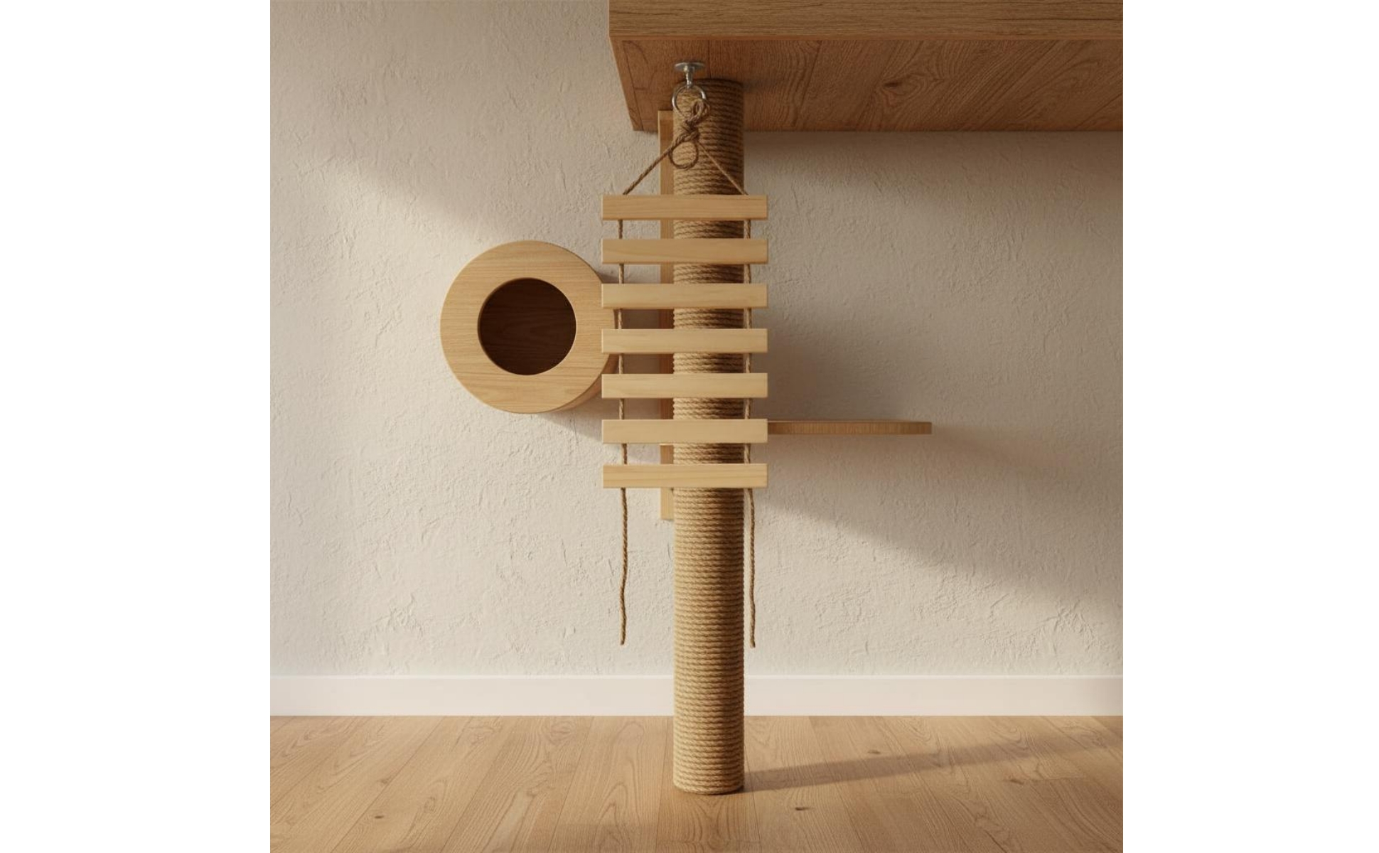 Pet Climbing Ladder Hanging Wooden Pet Ladder Natural Wood