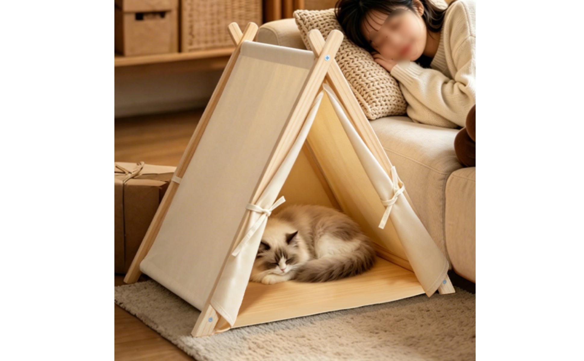 Feline Tent Bed Four-Season Use Pet Tent Washable for Living Room, Cats
