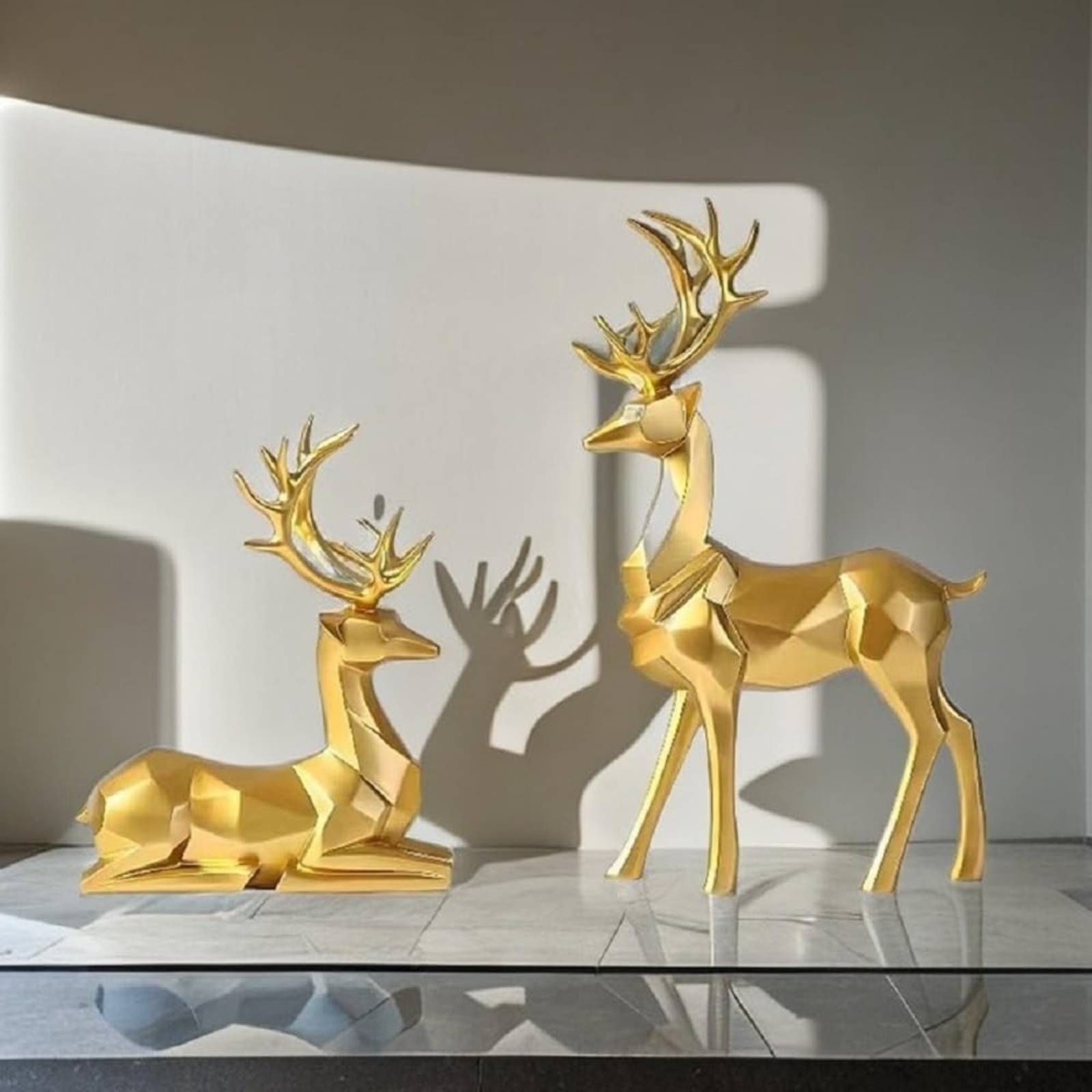 2 Stücke geometrische Hirschfigur geometrischer Stil Tischskulptur für Büro - Produktbild 6
