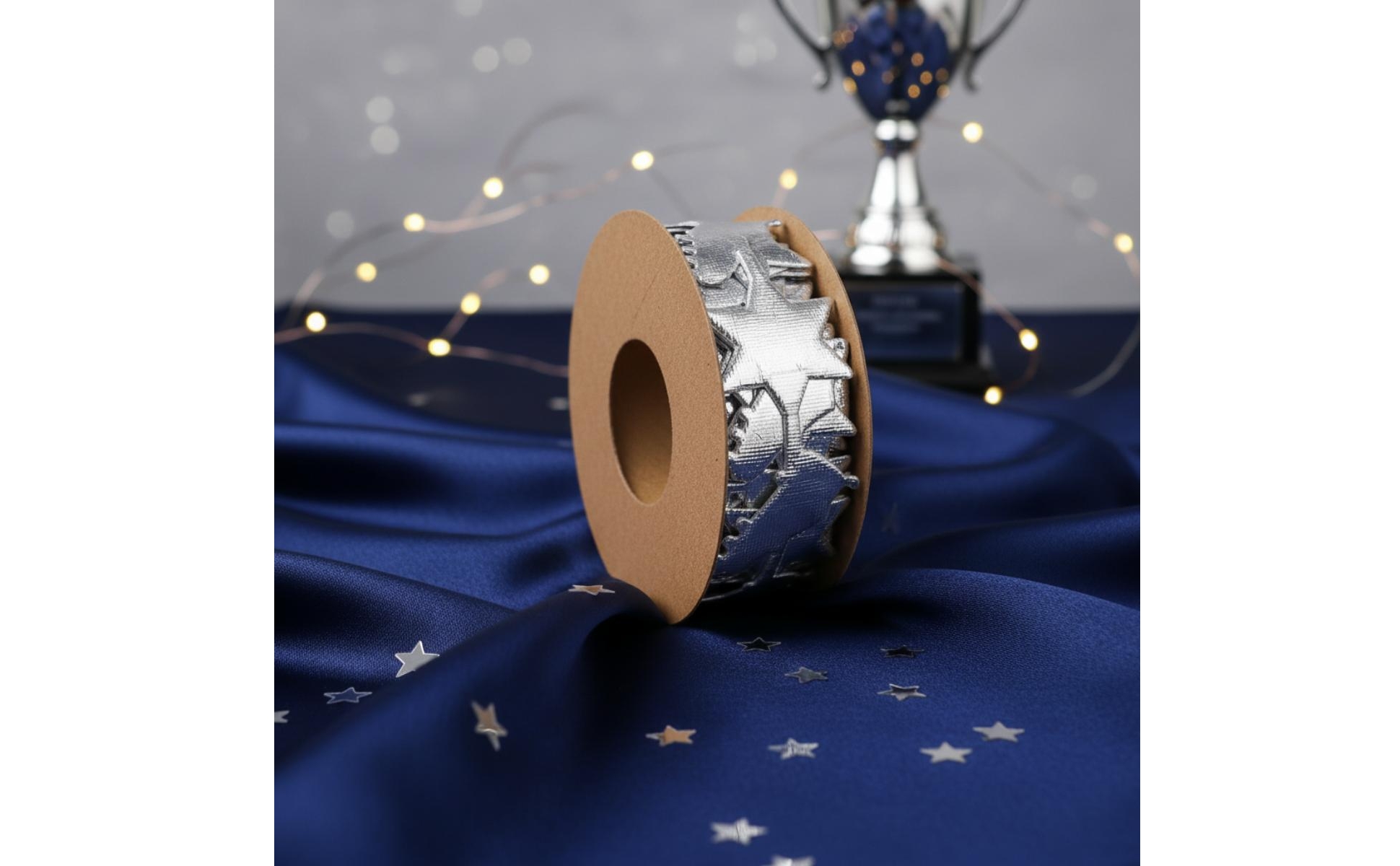 Silver Ribbon Roll Printed Pattern Football Print Ribbon Stars and Helmets