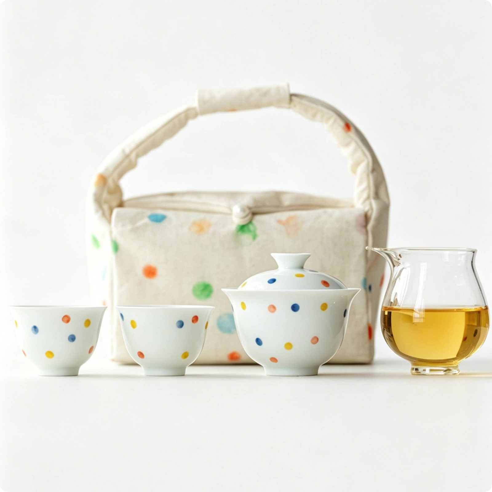 Travel Traditional Tea Ceremony Set Hand-Painted Portable Lidded Tea Bowl Set Heat-Resistant for Outdoor