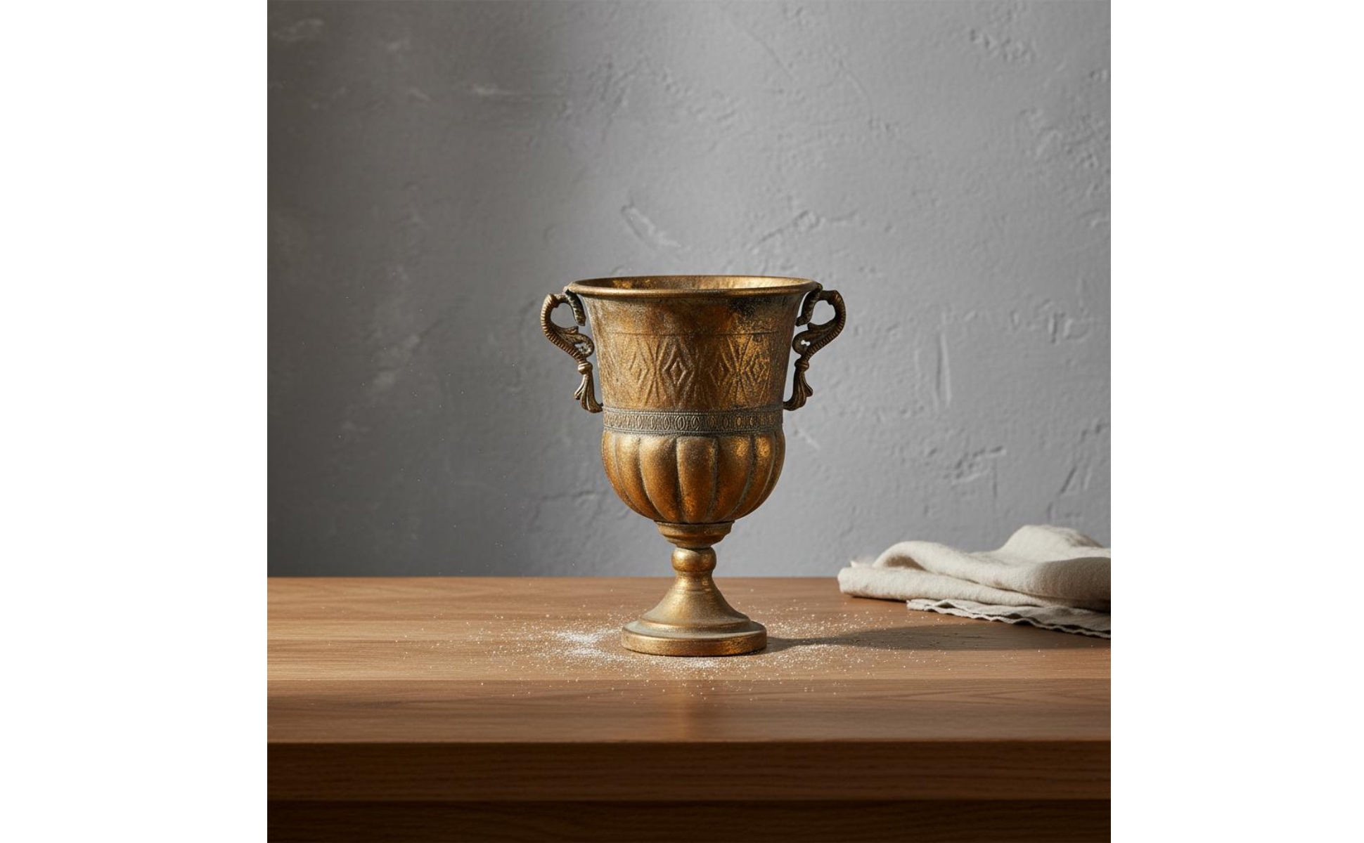 Vintage Gold Vase Distressed Finish Antique Metal Vase Retro Design for Wedding