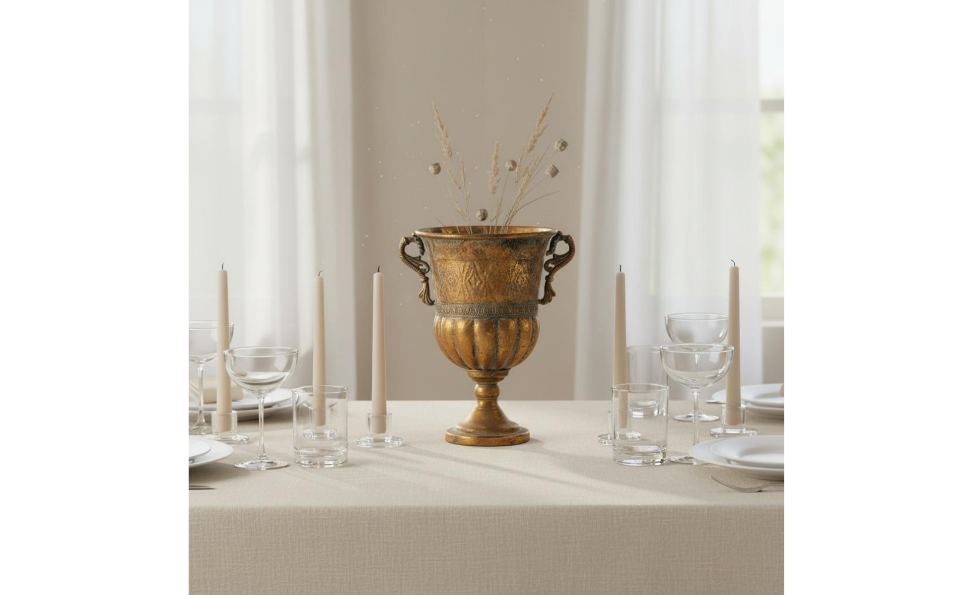 Vintage Gold Vase Distressed Finish Antique Metal Vase Retro Design for Wedding