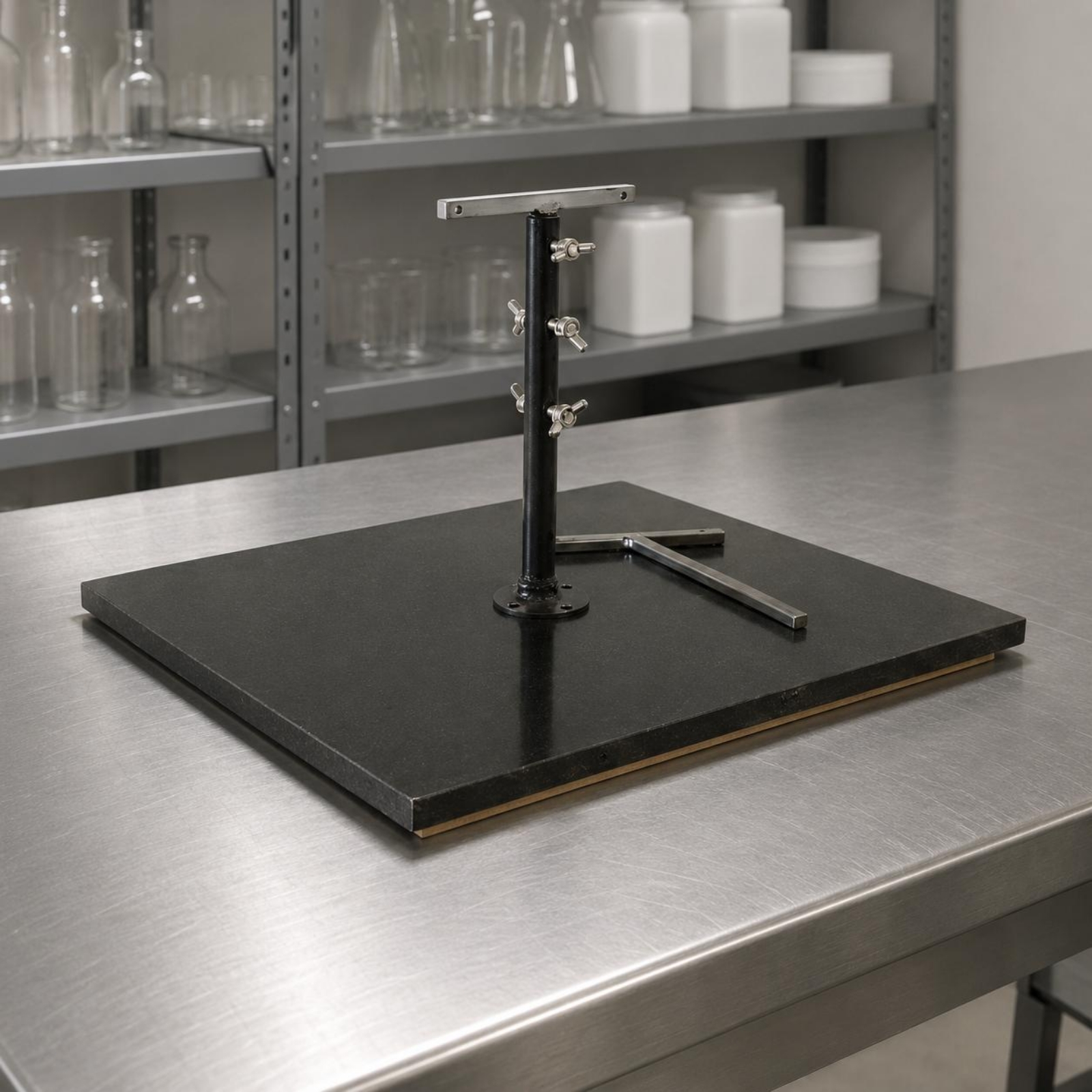 Holz-Metall-Ständer Holzbasis verstellbarer Ständer schwarze Oberfläche - Produktbild 1