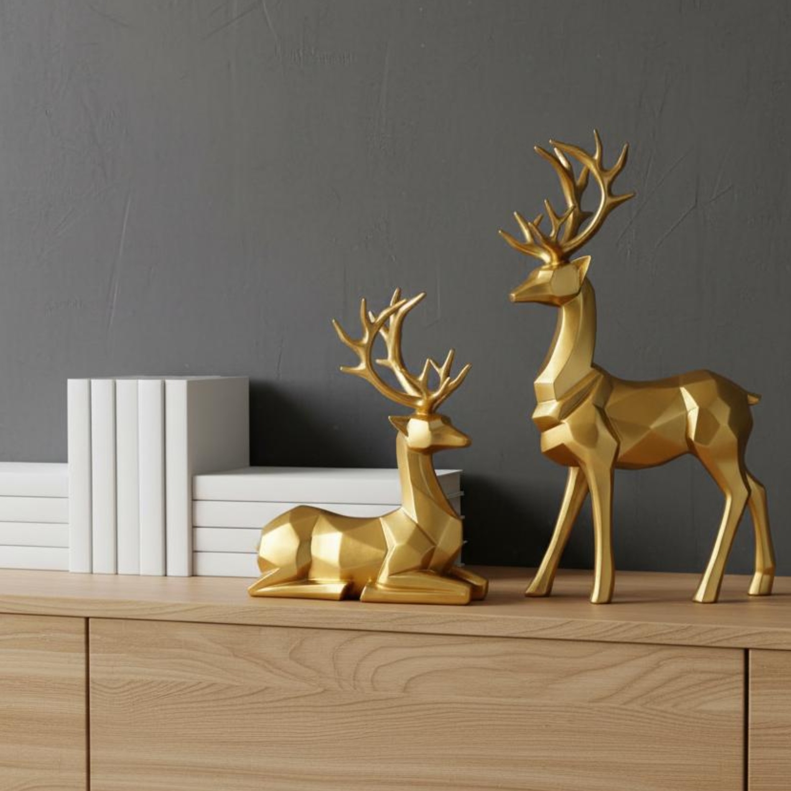 2 Stücke geometrische Hirschfigur geometrischer Stil Tischskulptur für Büro - Produktbild 2