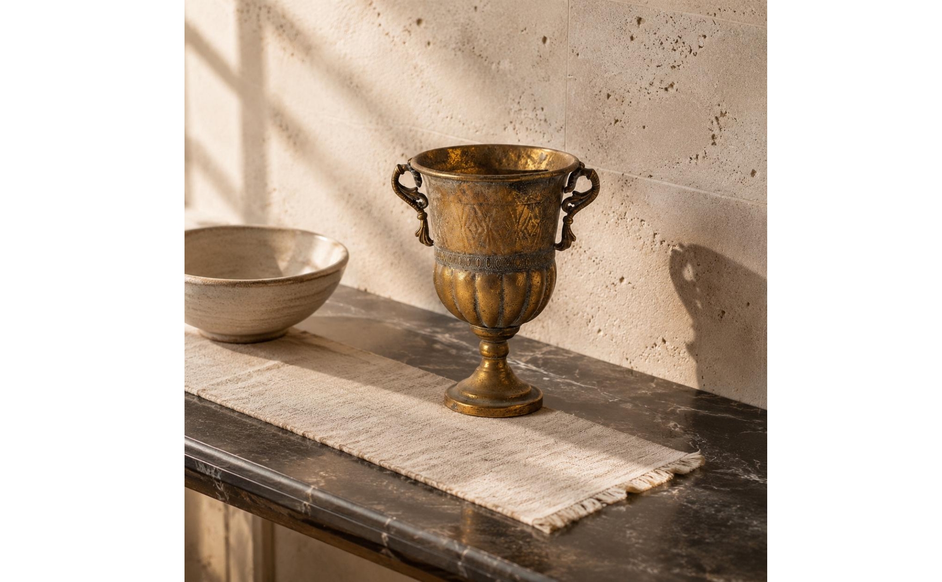 Vintage Gold Vase Distressed Finish Antique Metal Vase Retro Design for Wedding