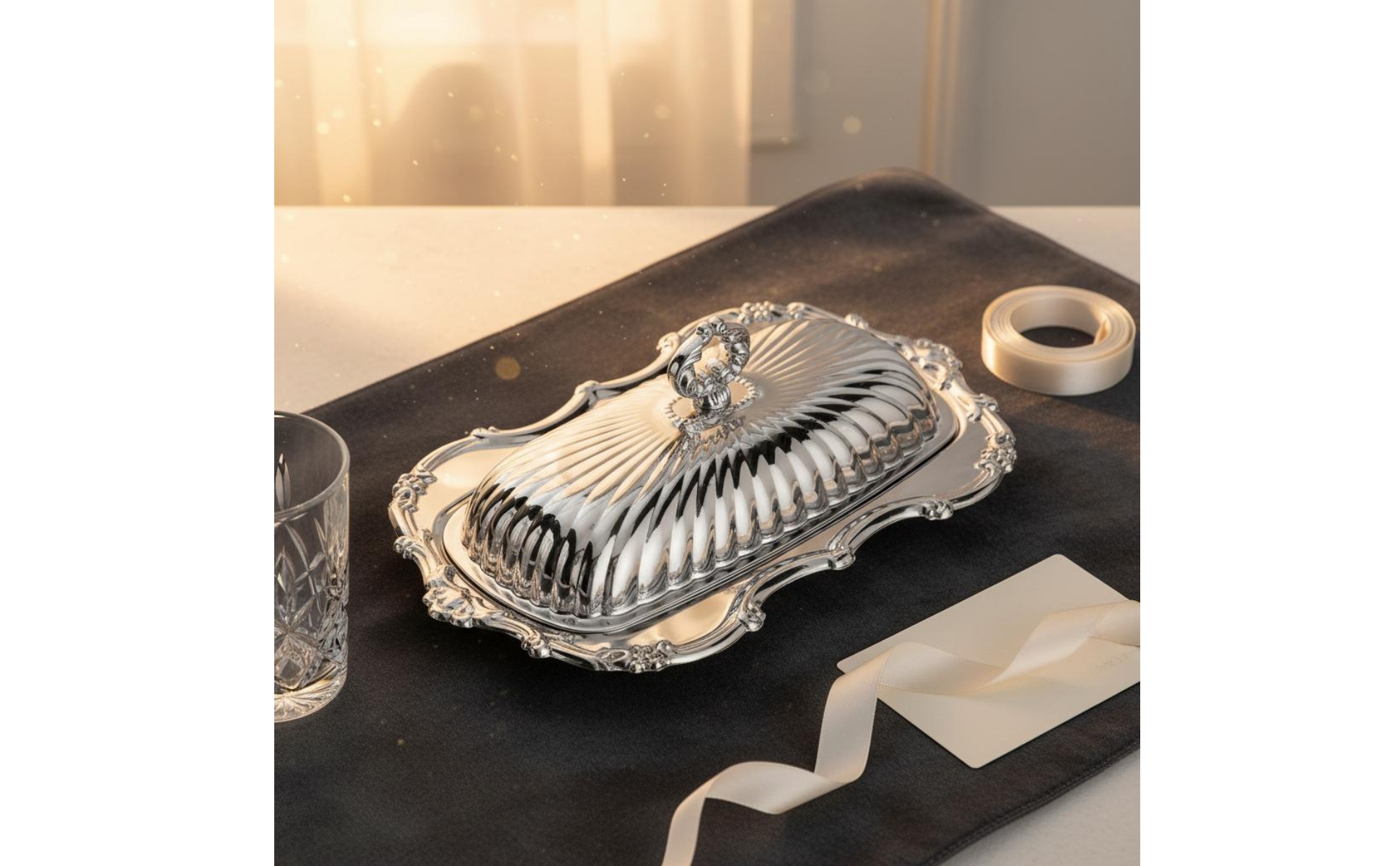 Stainless Steel Butter Dish Retro and Design Butter Dish with Lid Ribbed Design