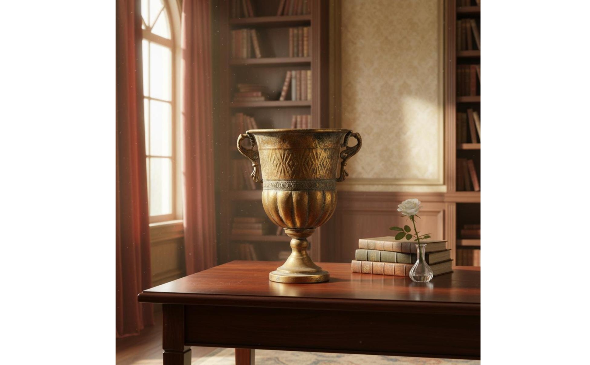 Vintage Gold Vase Distressed Finish Antique Metal Vase Retro Design for Wedding