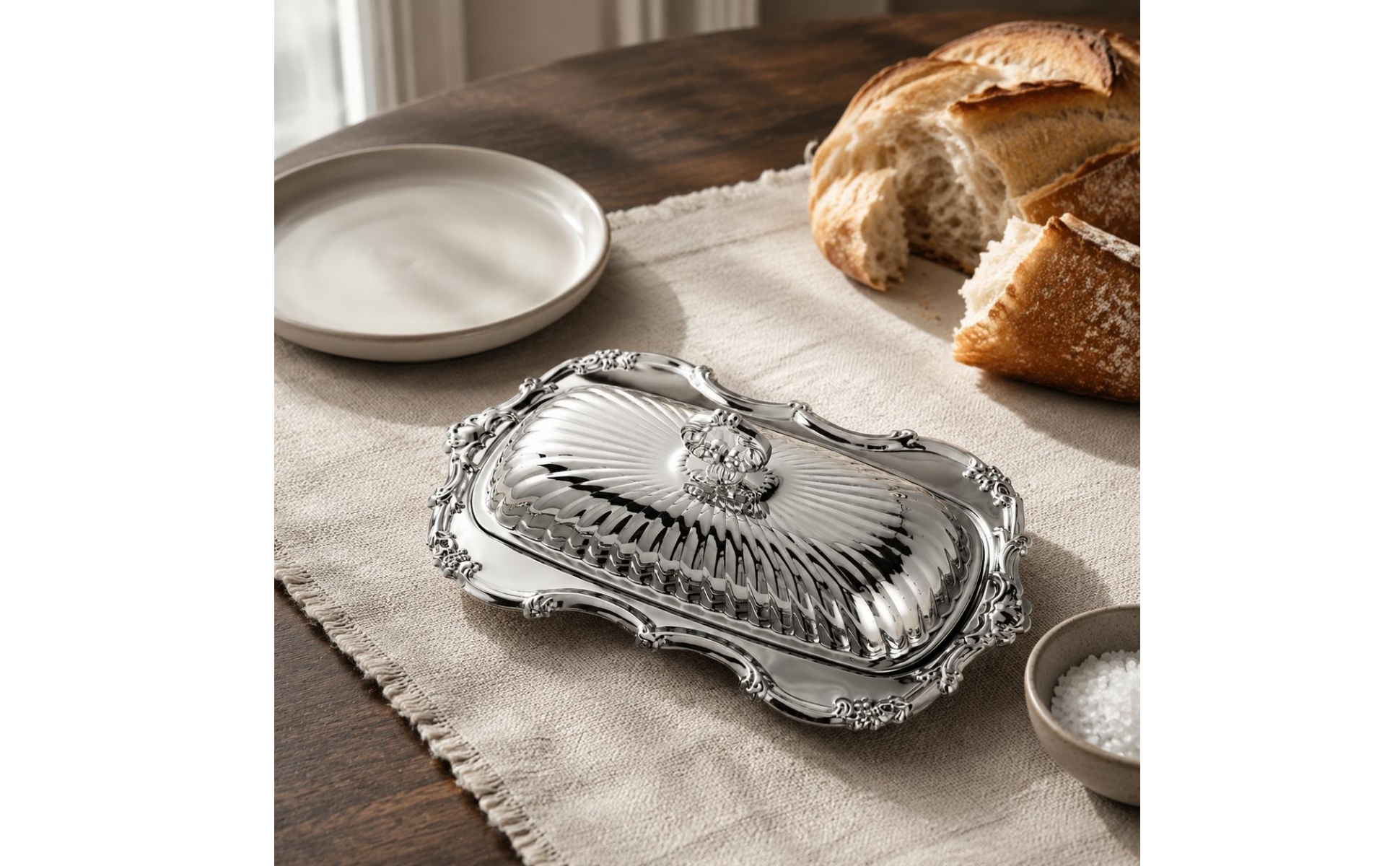 Stainless Steel Butter Dish Retro and Design Butter Dish with Lid Ribbed Design