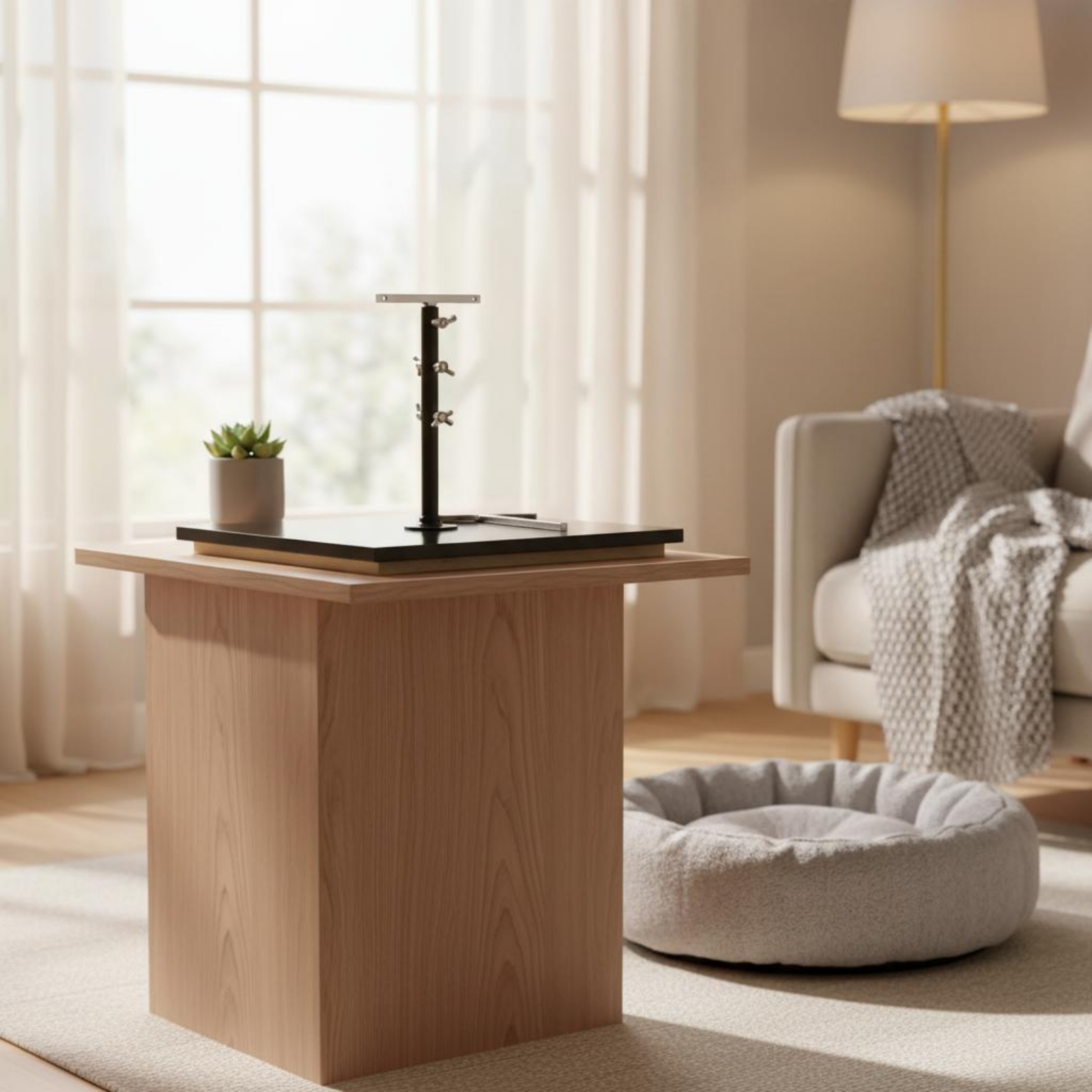 Holz-Metall-Ständer Holzbasis verstellbarer Ständer schwarze Oberfläche - Produktbild 8