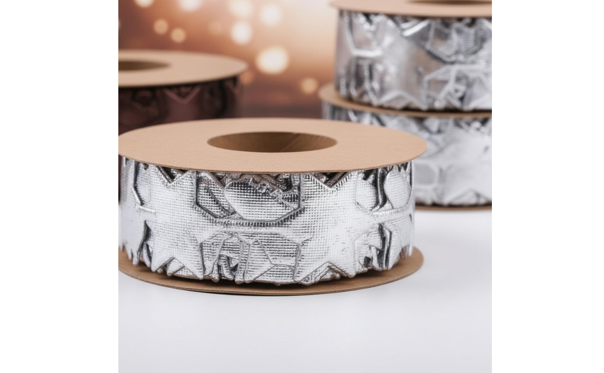 Silver Ribbon Roll Printed Pattern Football Print Ribbon Stars and Helmets