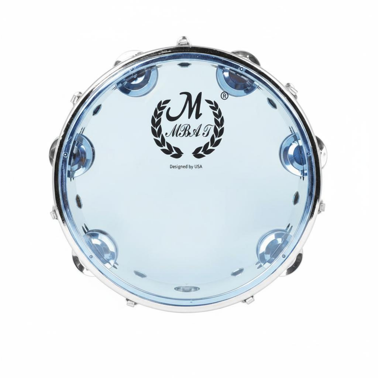Transparent Drumhead Tambourine Metal Jingling Discs 10 Inch Tambourine Bright Sound Percussion Instrument Long-Lasting for Stage, Practice