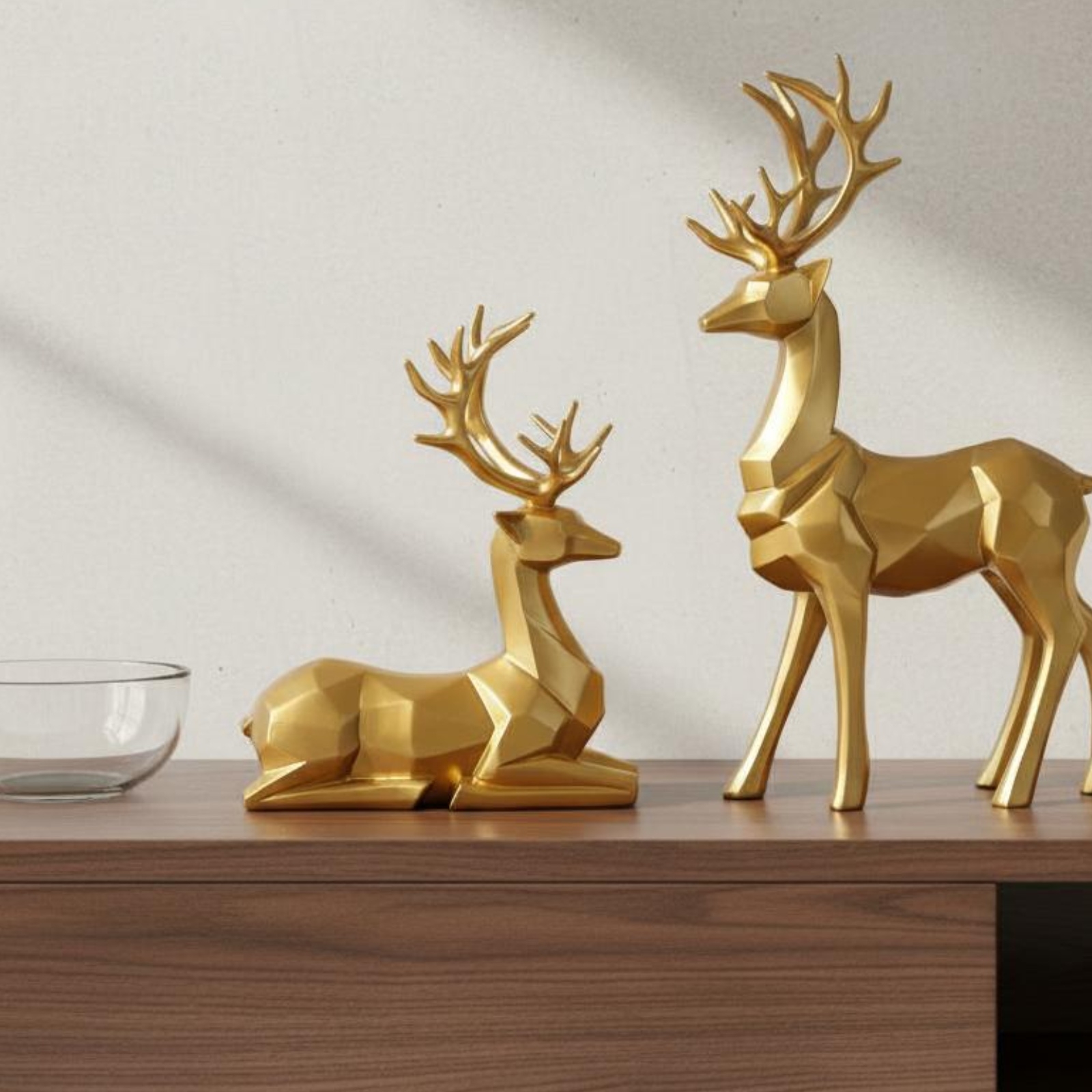 2 Stücke geometrische Hirschfigur geometrischer Stil Tischskulptur für Büro - Produktbild 3