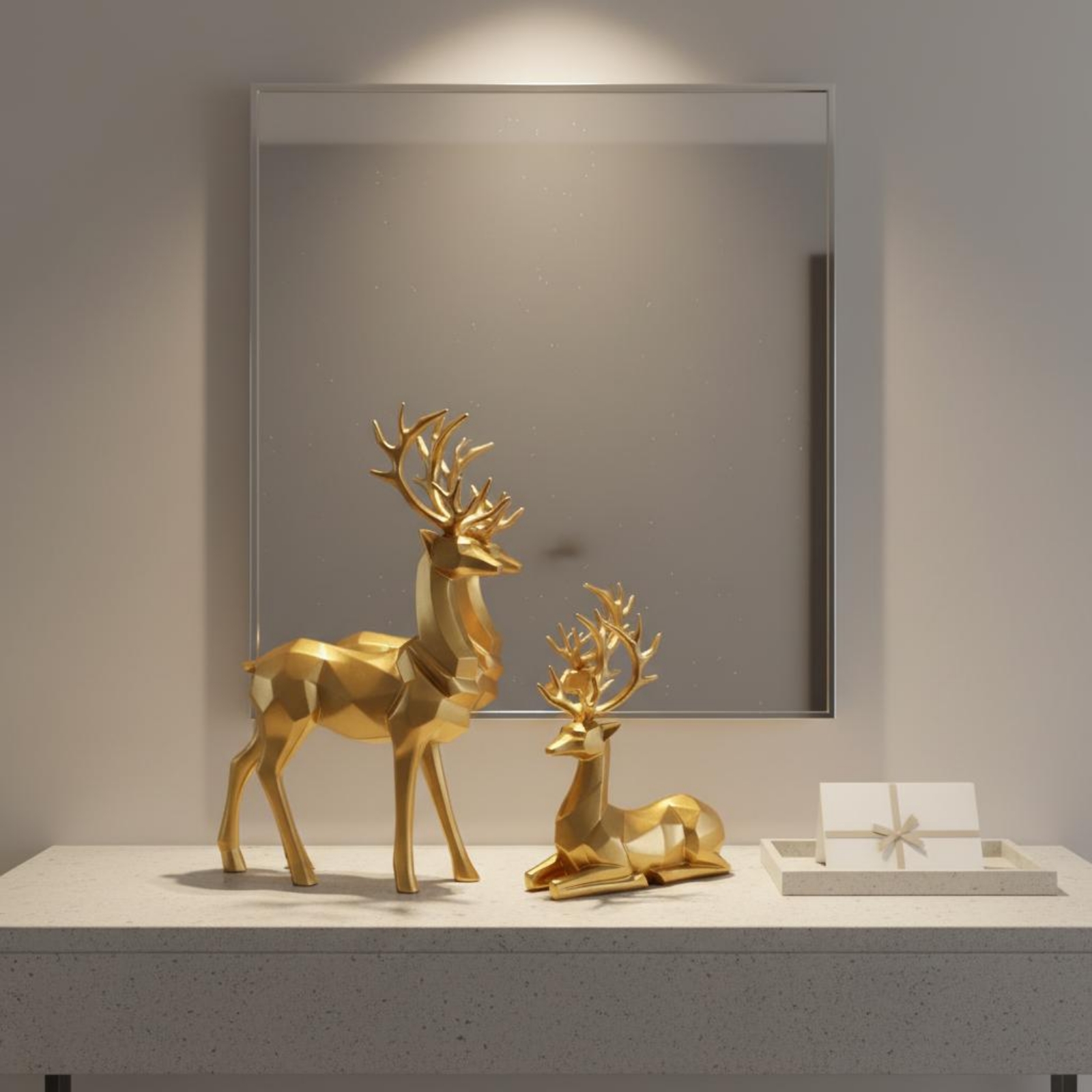 2 Stücke geometrische Hirschfigur geometrischer Stil Tischskulptur für Büro - Produktbild 5
