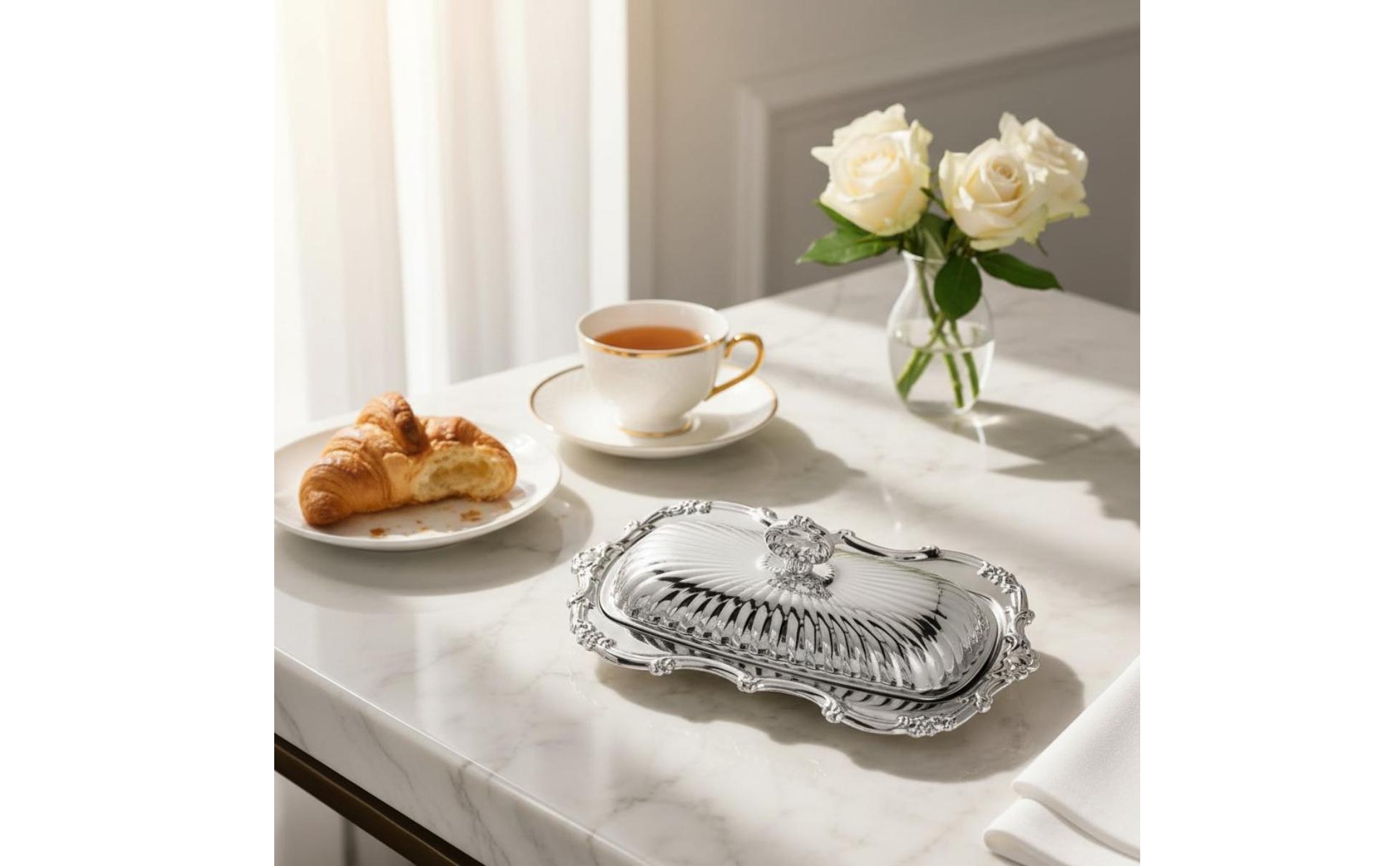 Stainless Steel Butter Dish Retro and Design Butter Dish with Lid Ribbed Design