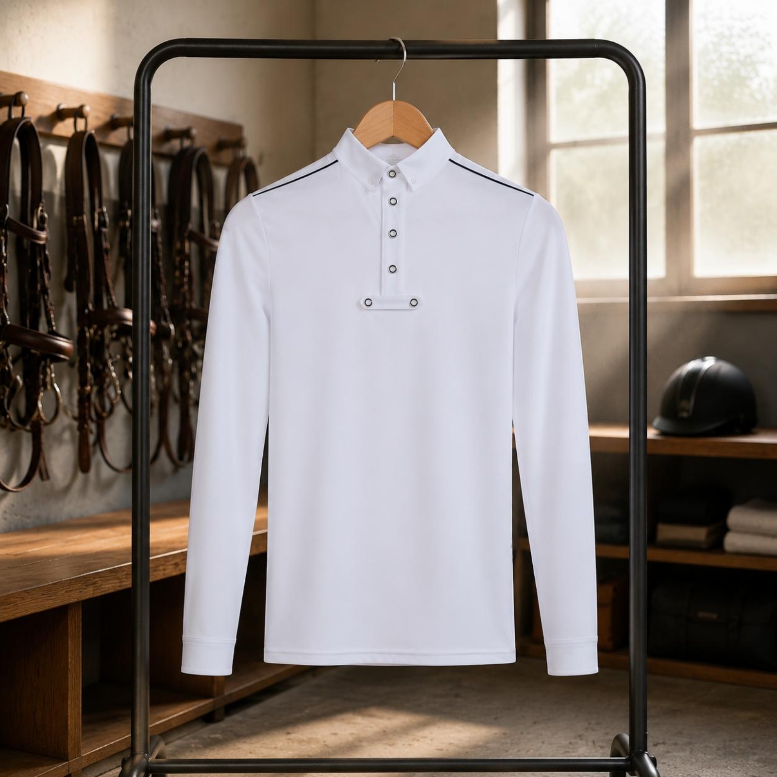 Reitsport Poloshirt Schulterpaspel Langarm Reitshirt sportlich - Produktbild 1
