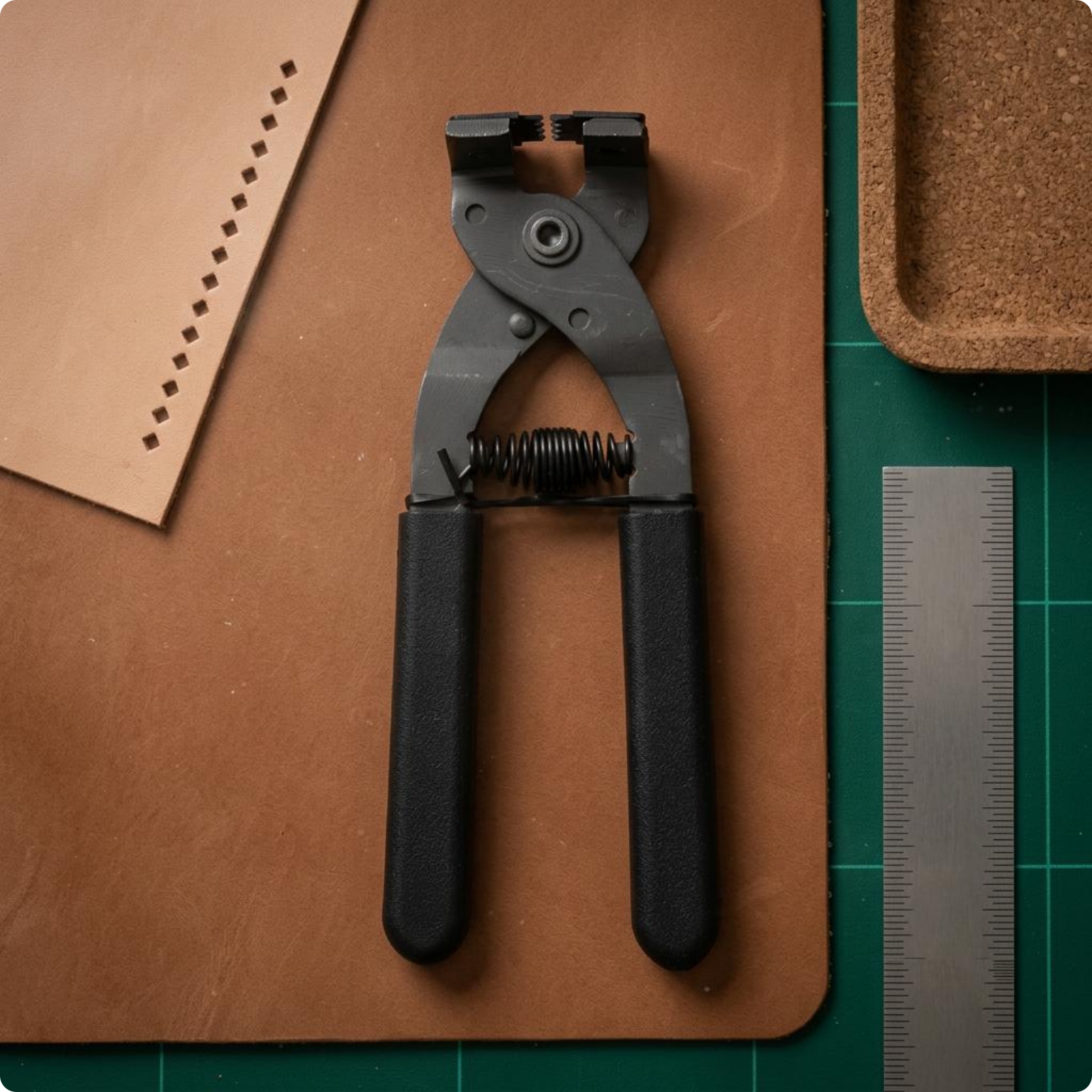Leather Punching Black Coated Handles Hand Tool Metal