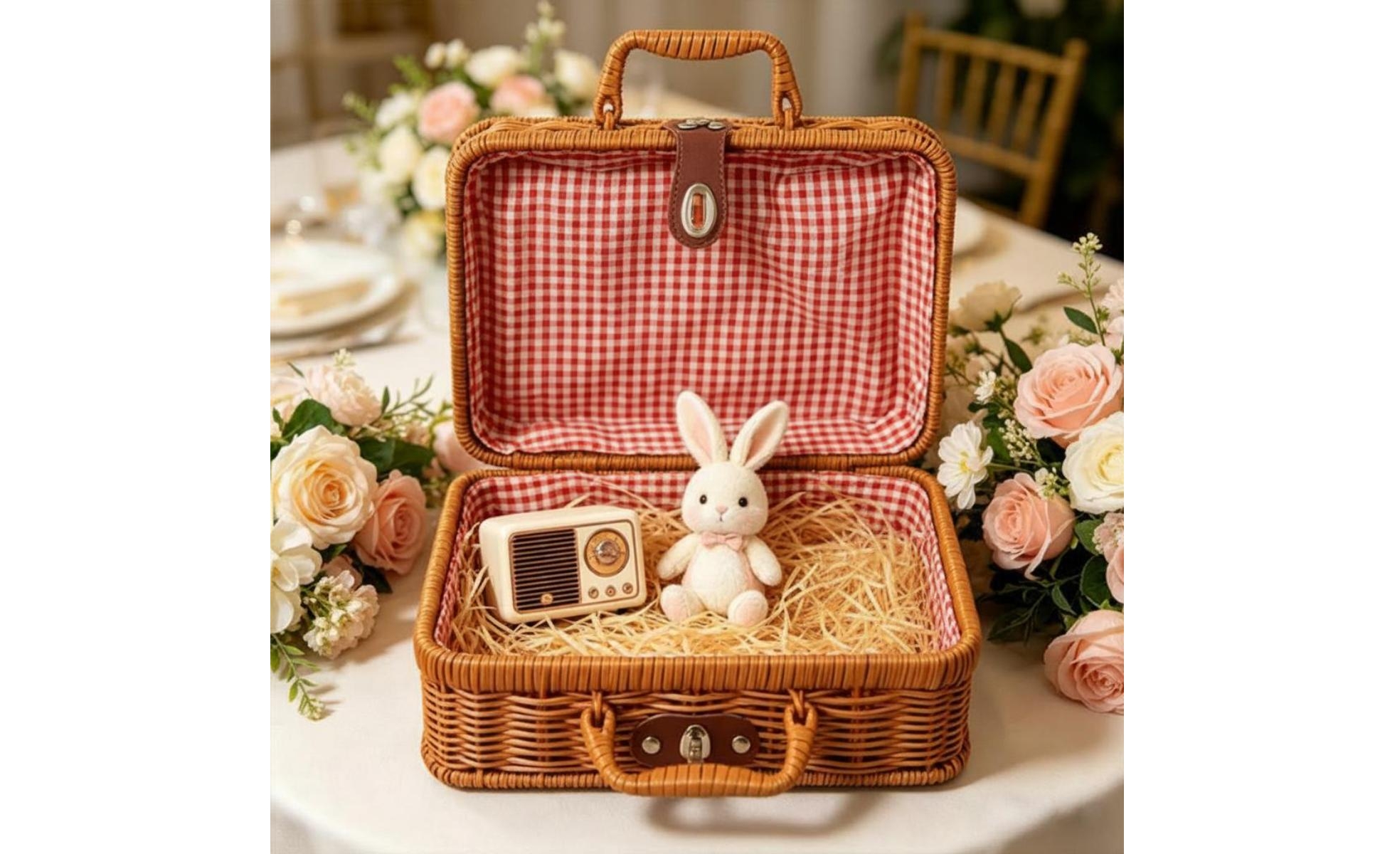 Kofferform-Box Handgeflochten Geflochtene Aufbewahrungsbox Beige