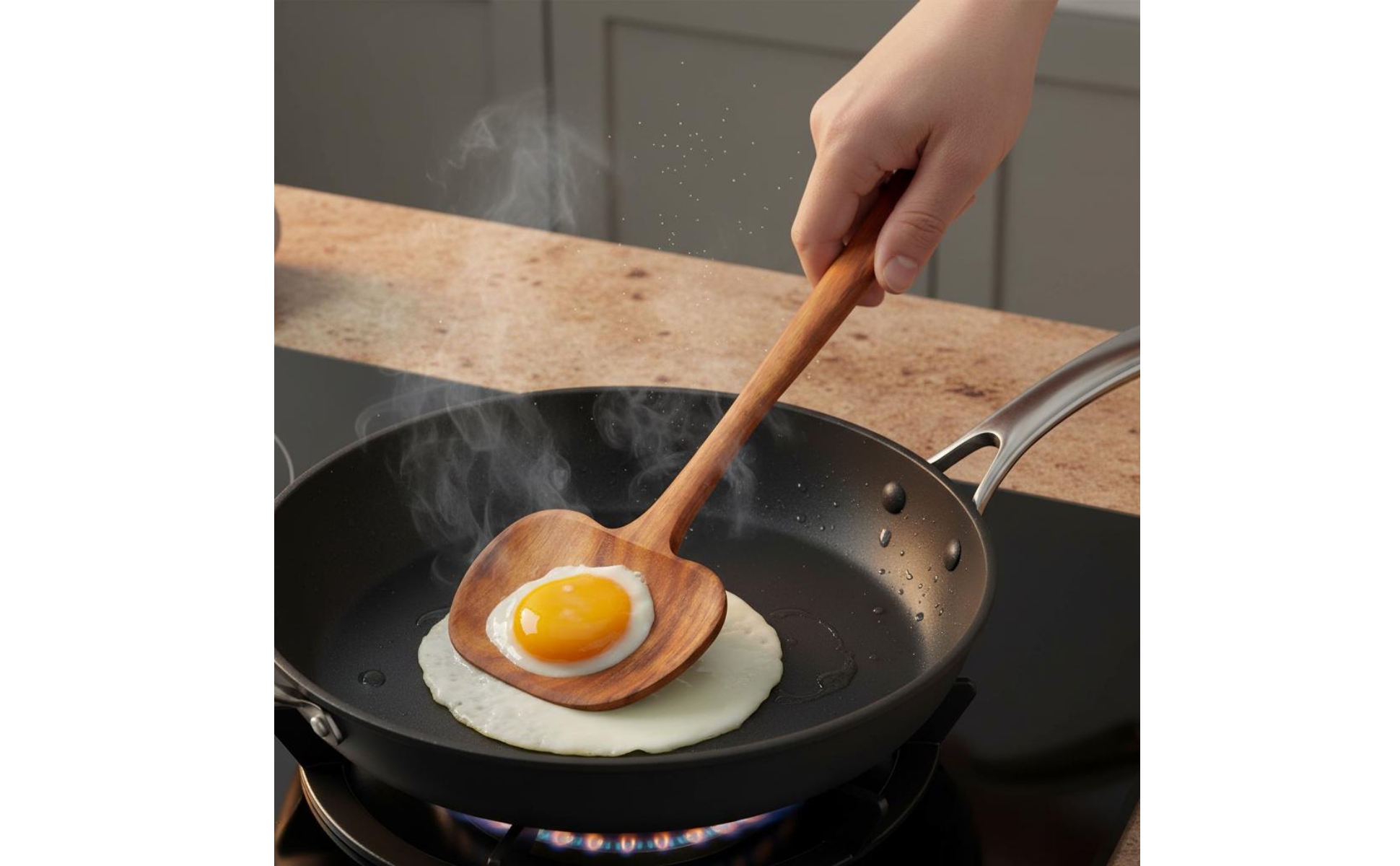 Breiter Holzpfannenwender hitzebeständig hitzebeständiger Holzspatel für Braten