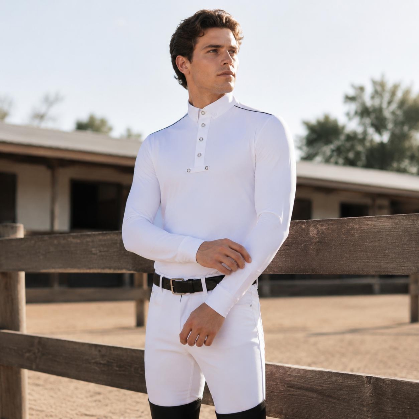 Reitsport Poloshirt Schulterpaspel Langarm Reitshirt sportlich - Produktbild 4