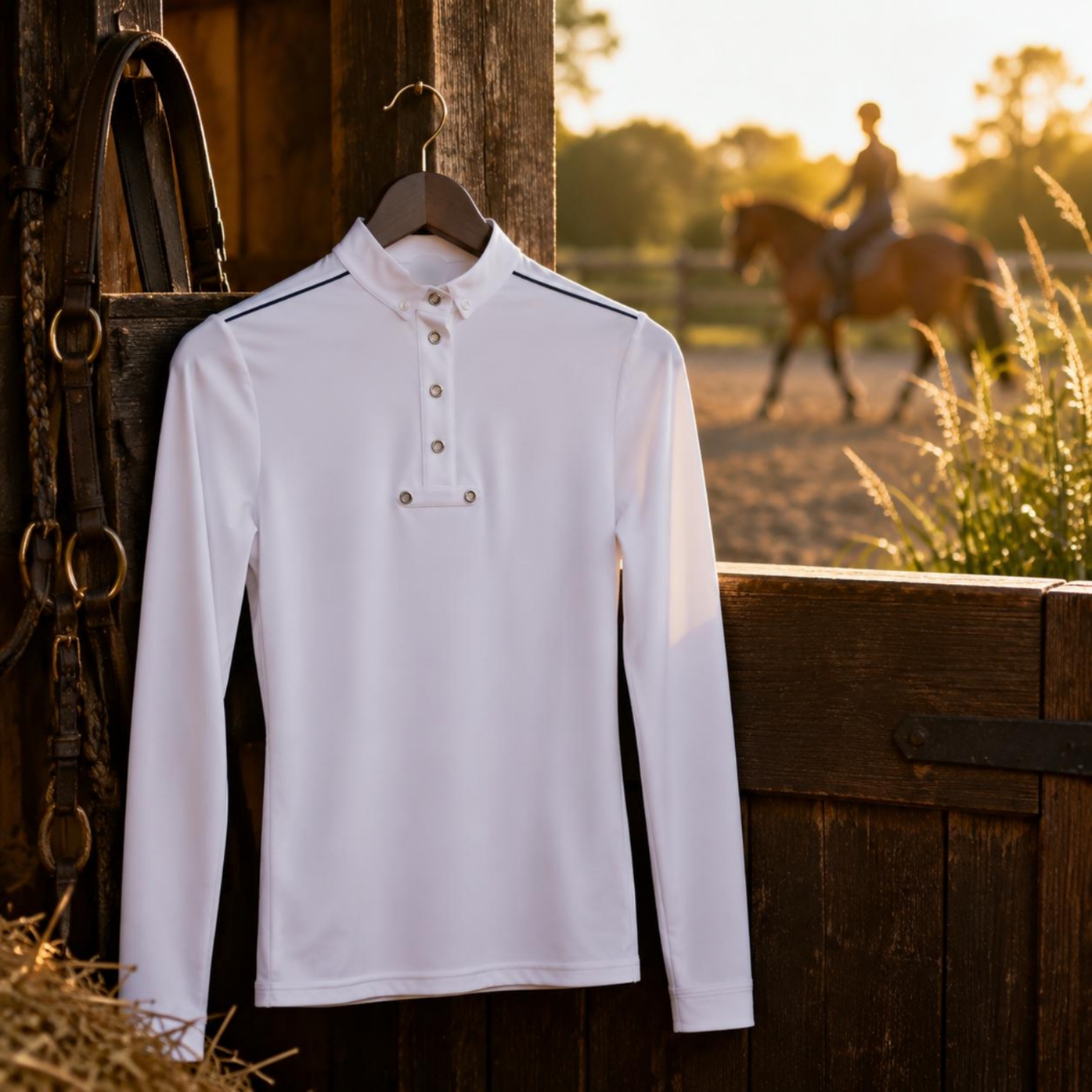 Reitsport Poloshirt Schulterpaspel Langarm Reitshirt sportlich