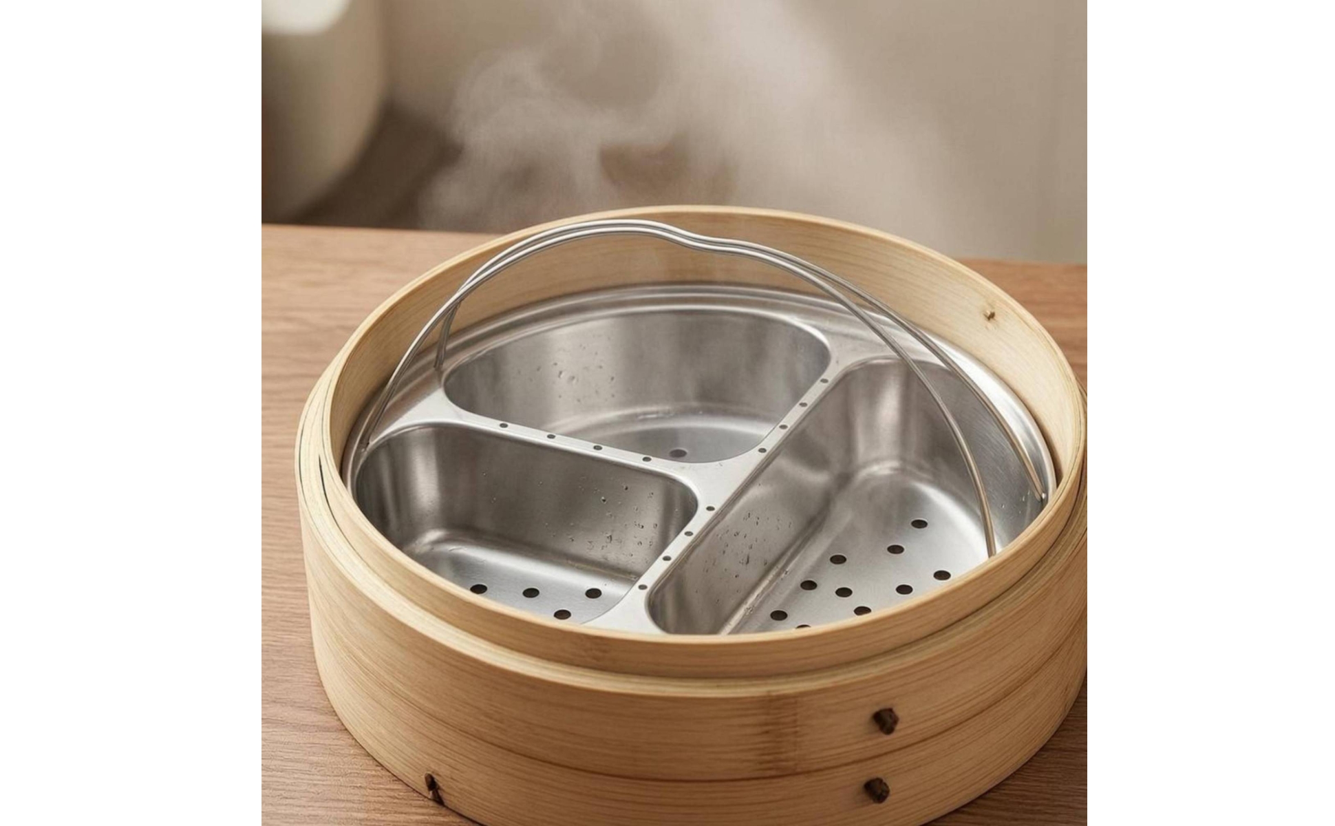Compartmented Steaming Plate Raised Walls Stainless Steel Steaming Tray