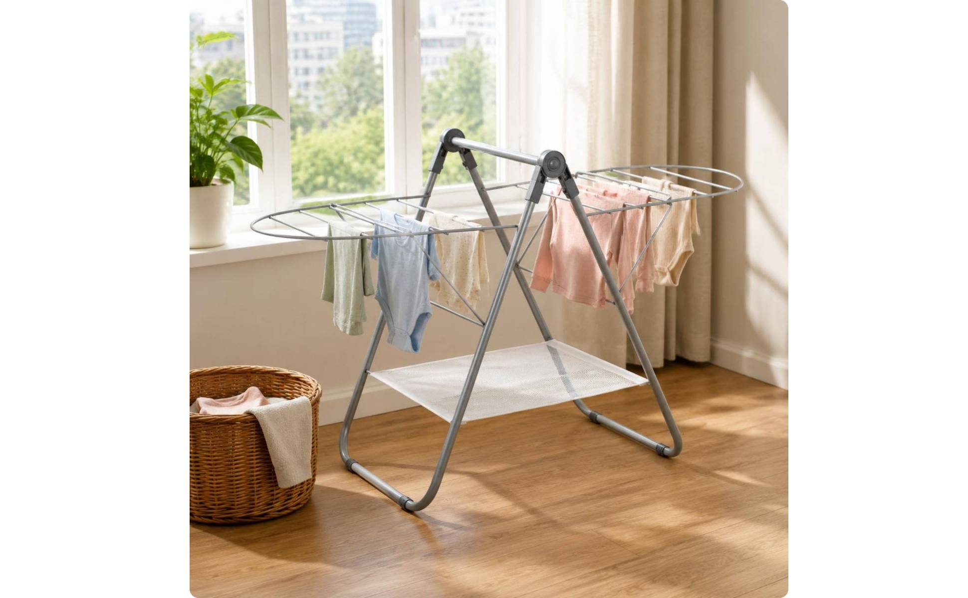 Étendoir Pliant sur Pied Usage Balcon Séchoir à Vêtements Pliable Portable