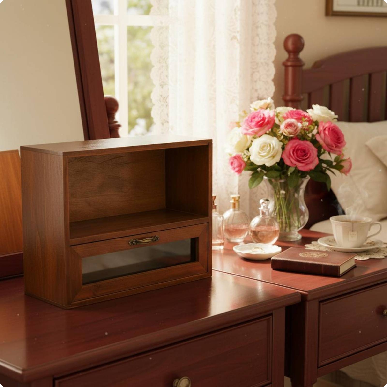 Wood Desktop Organizer Vintage and Design Wooden Storage Cabinet Glass Door