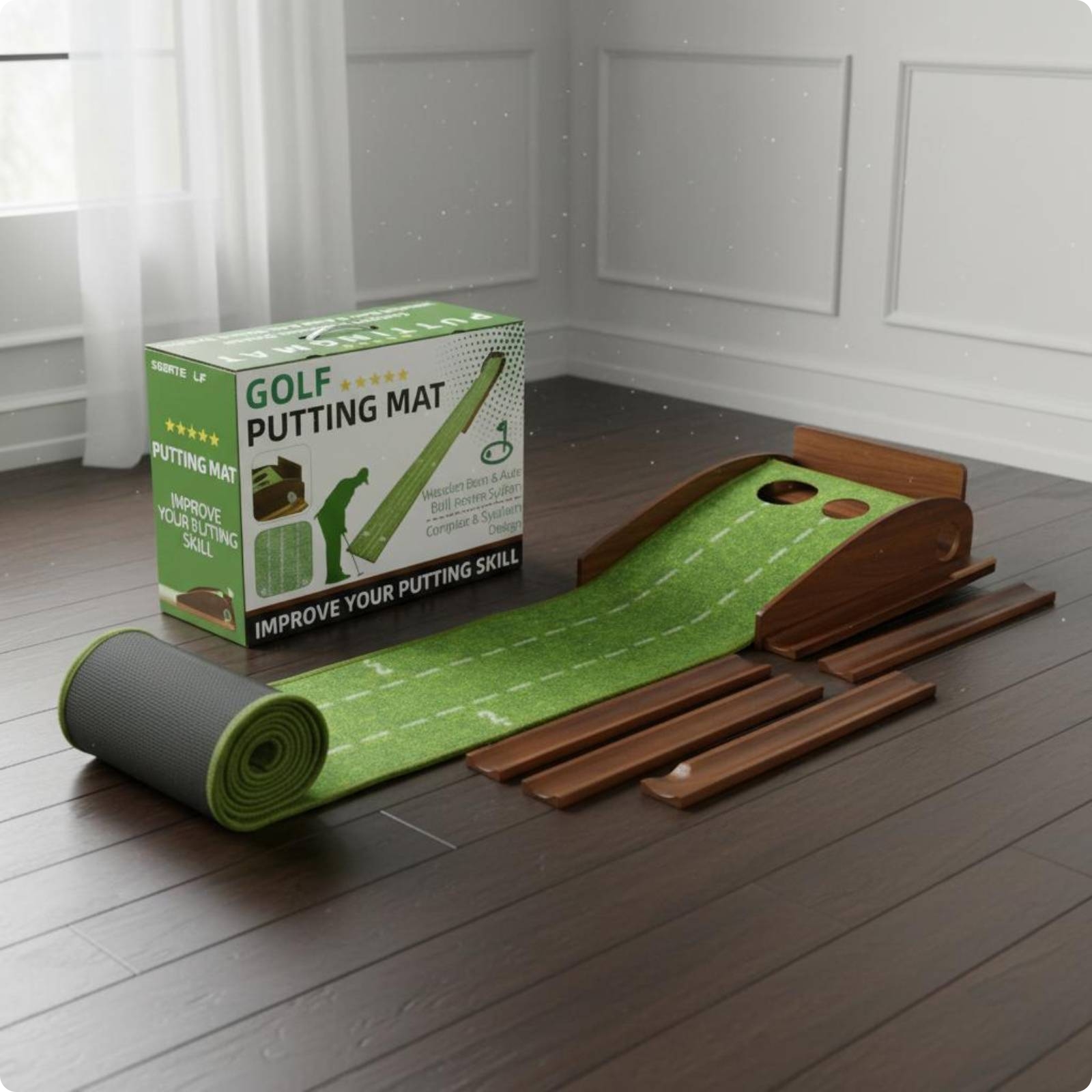 Wooden Putting doubleHole Design Ball Return Putting Mat Non-Slip Base for Beginners