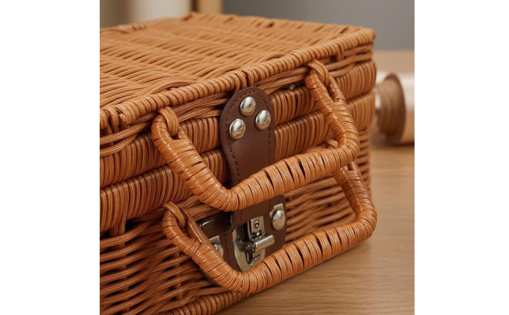 Kofferform-Box Handgeflochten Geflochtene Aufbewahrungsbox Beige