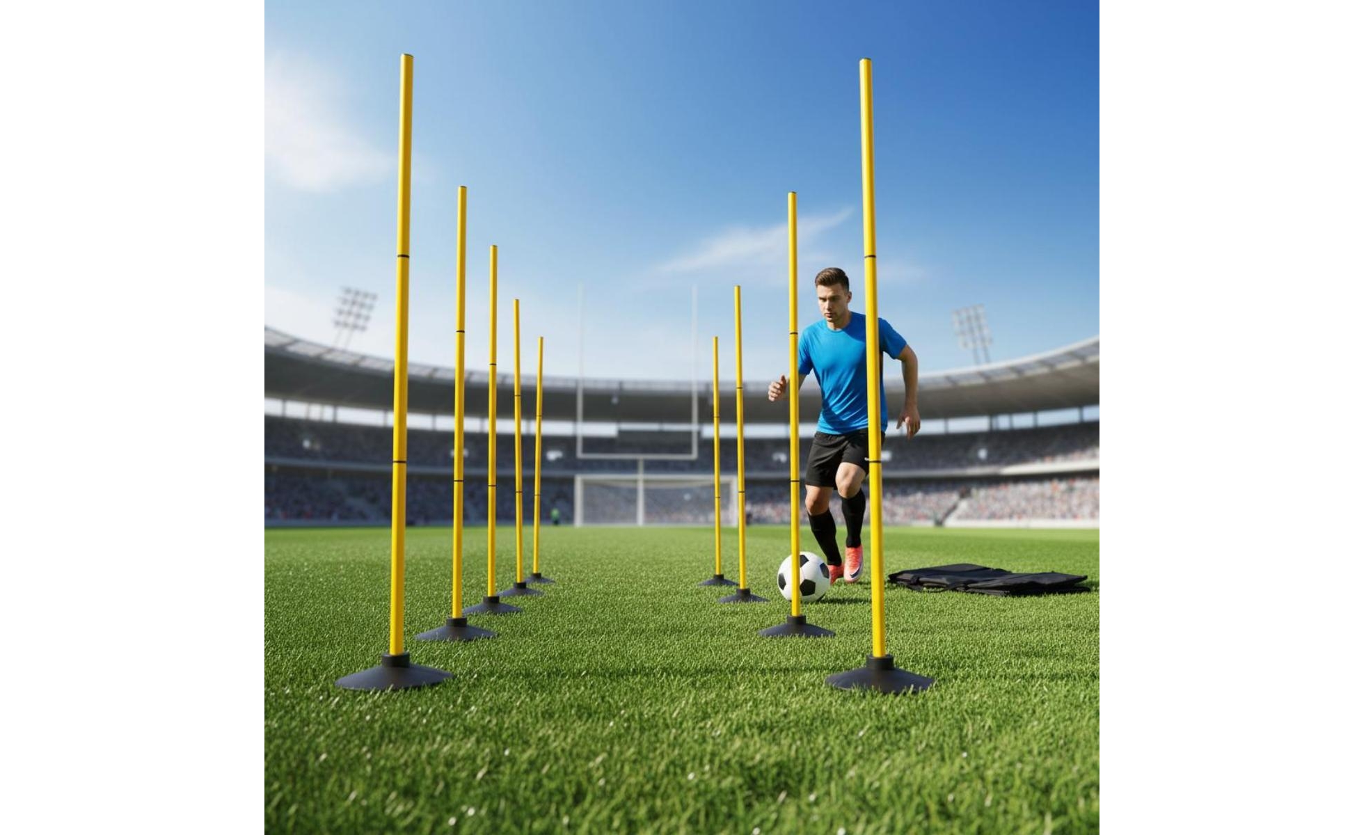 4 Pieces Rubber Base Slalom Pole Stackable Soccer Dribbling Pole Portable