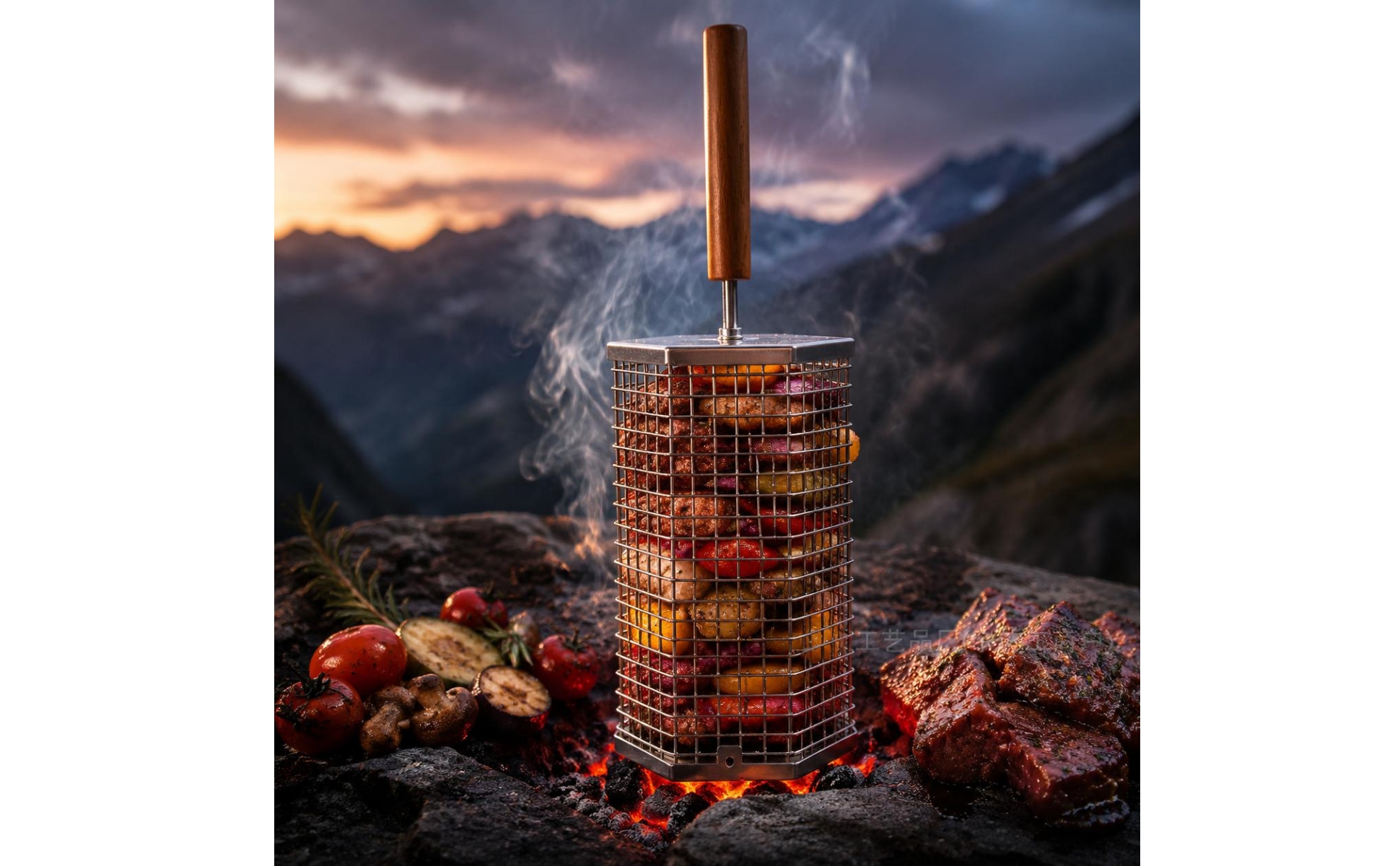 Rotating Grill Basket Hinged Wire Mesh Grill Basket Enclosure Style for Grilling