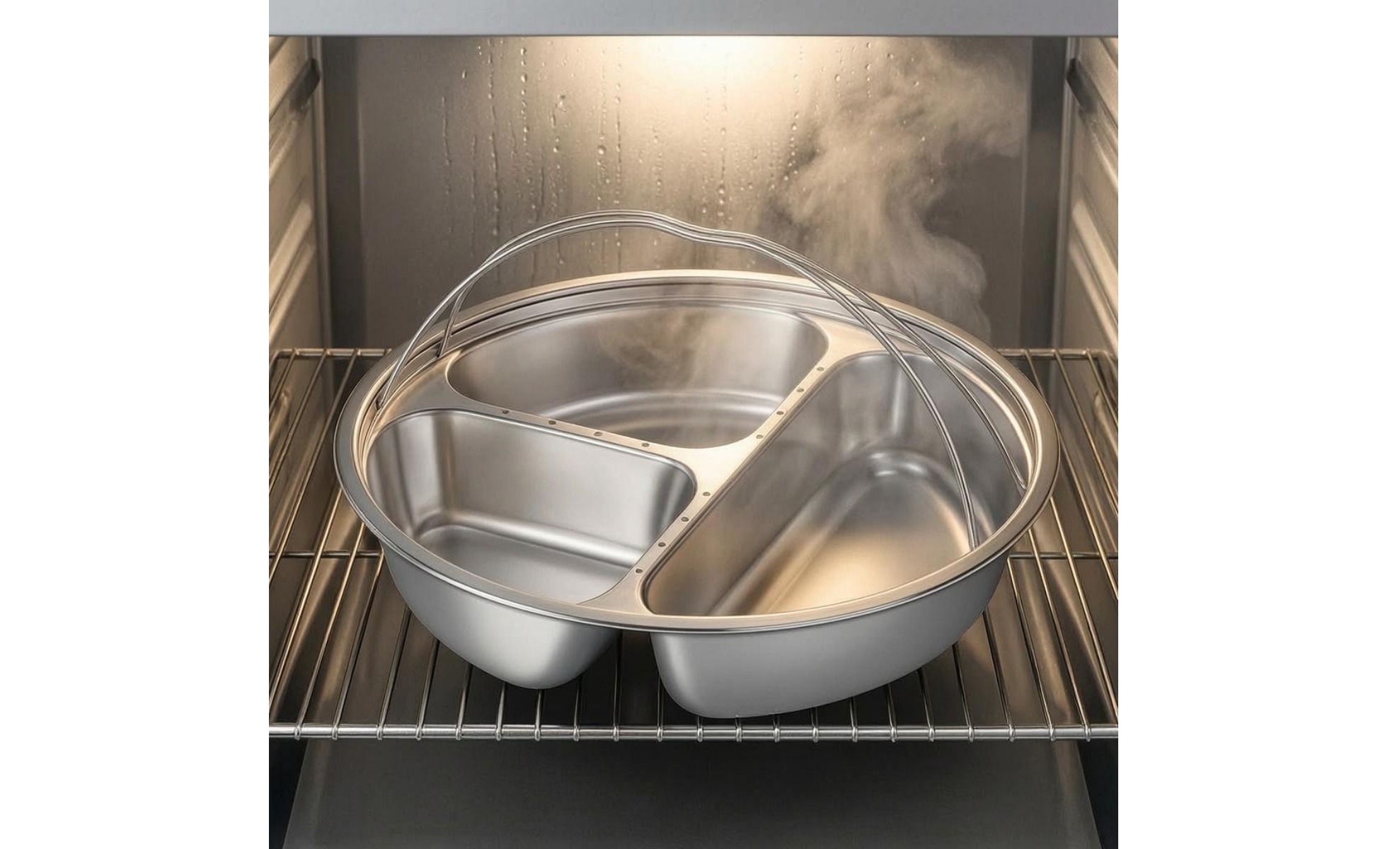 Compartmented Steaming Plate Raised Walls Stainless Steel Steaming Tray