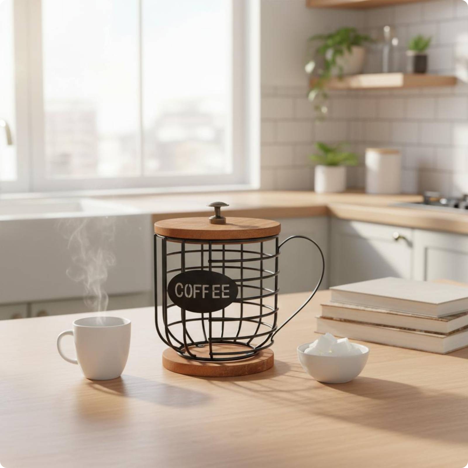Drahtkorb Kaffeeform Dekoratives Design Metallkorb in Tassenform Stabiler Stand