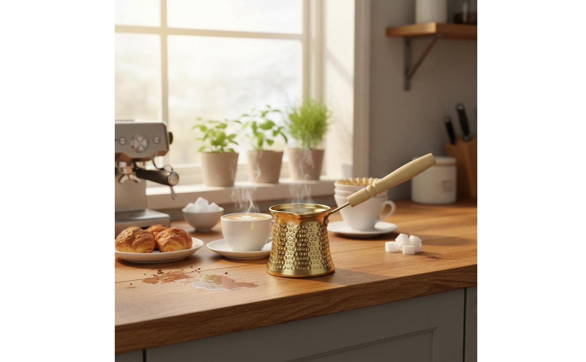 Ibrik mit Holzgriff gehämmert Türkische Kaffeekanne Konische Form