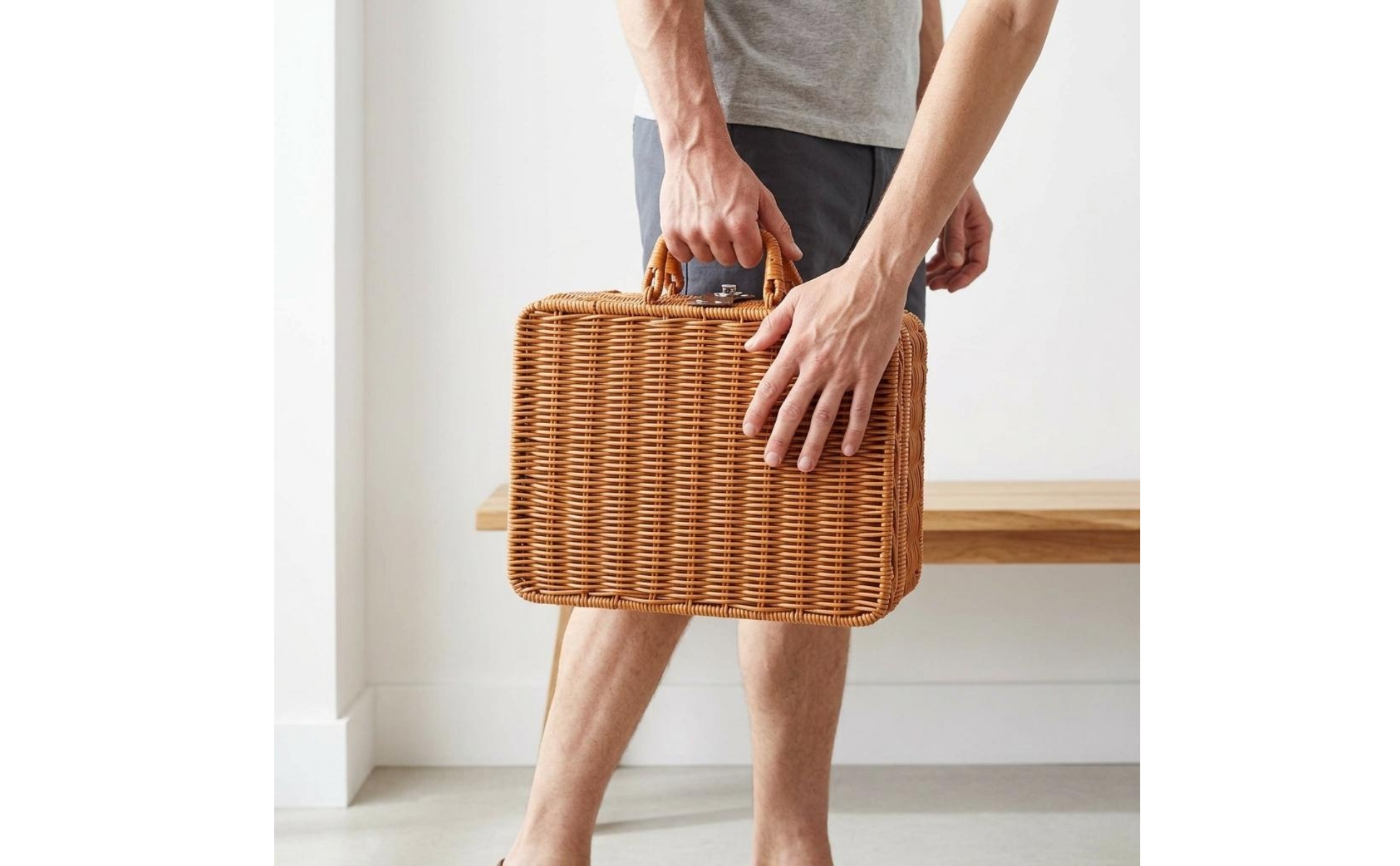 Kofferform-Box Handgeflochten Geflochtene Aufbewahrungsbox Beige