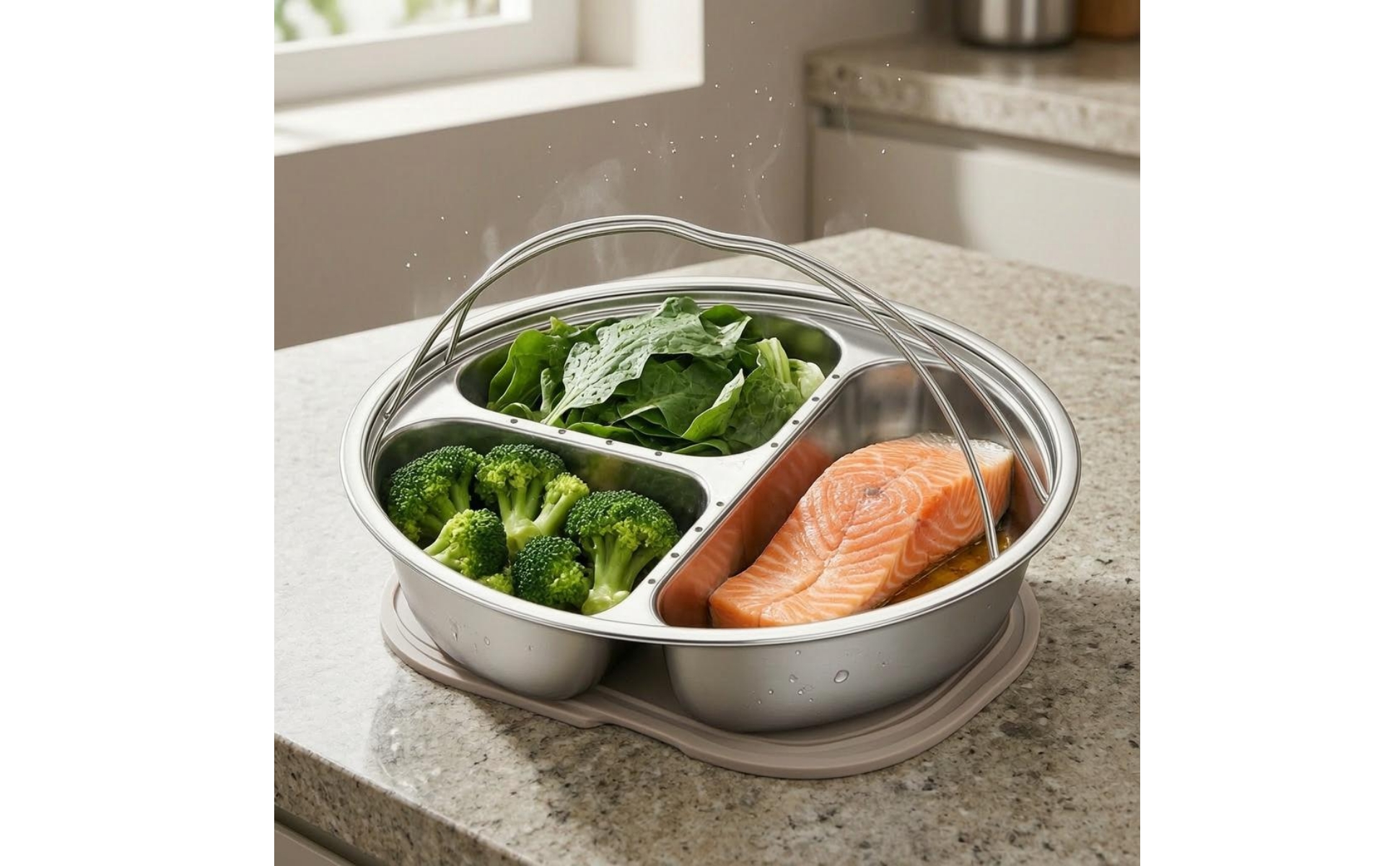 Compartmented Steaming Plate Raised Walls Stainless Steel Steaming Tray